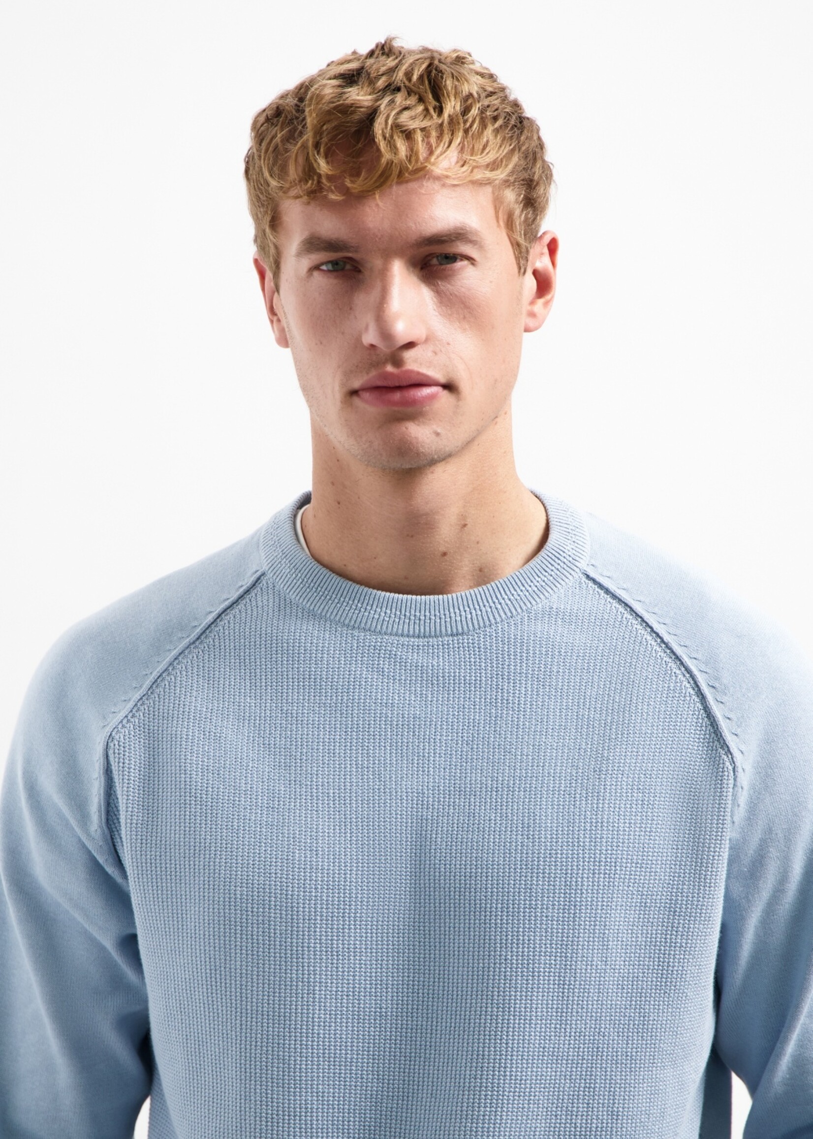 No Excess Pullover Solid Waffle Knit - Dusty Blue