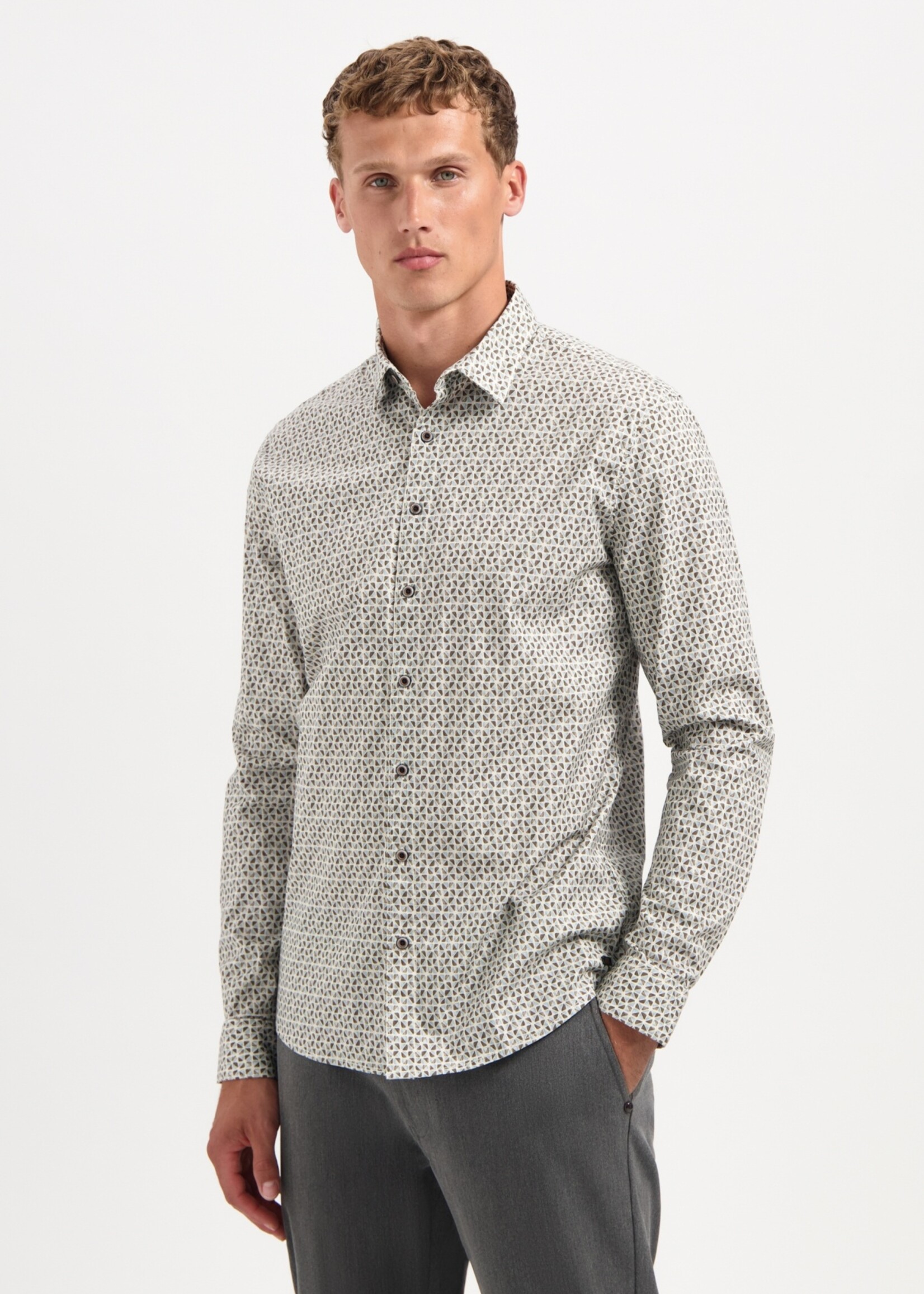 No Excess Overhemd Stretch Allover Printed - Taupe