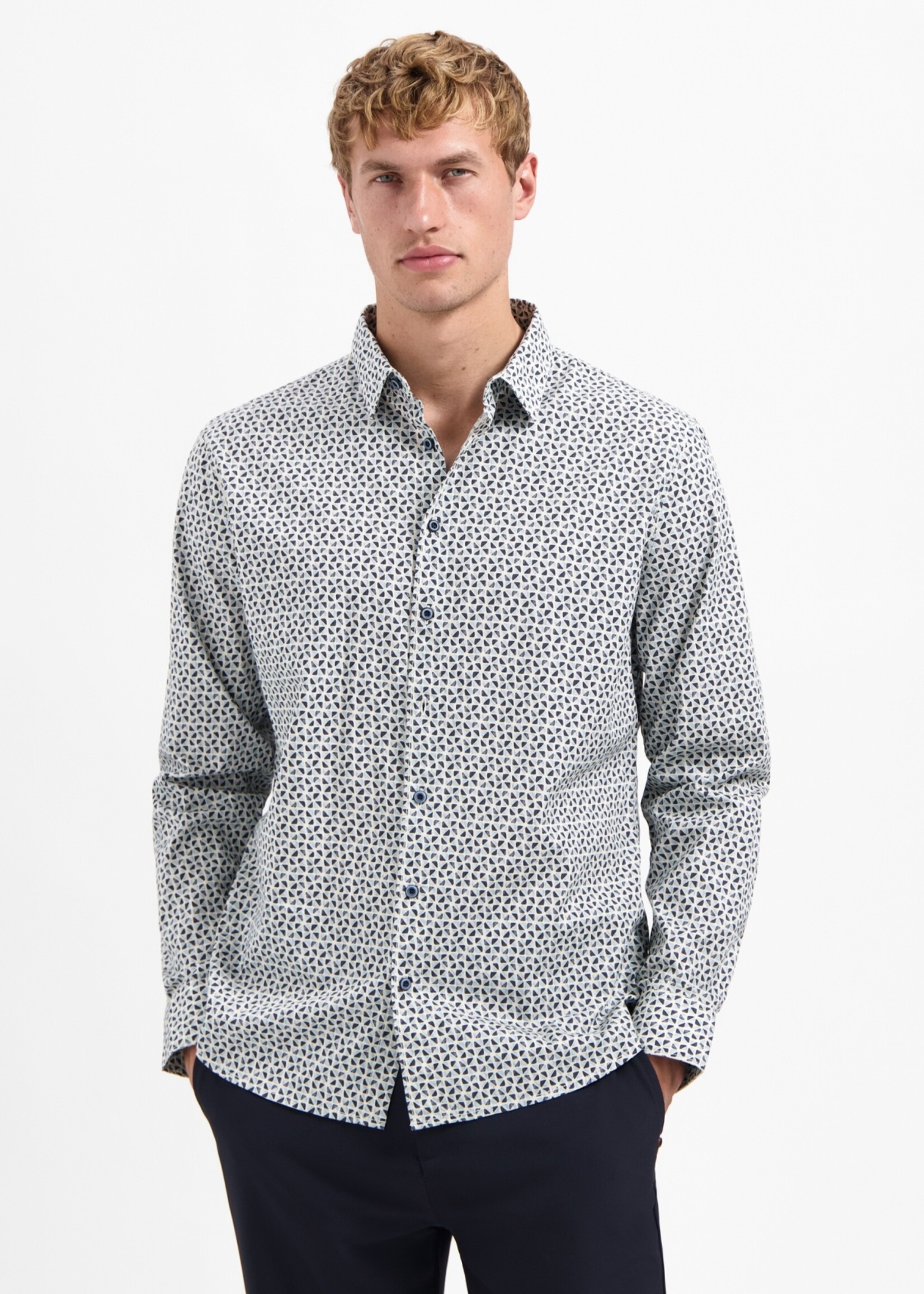 No Excess Overhemd Stretch Allover Printed - Dusty Blue