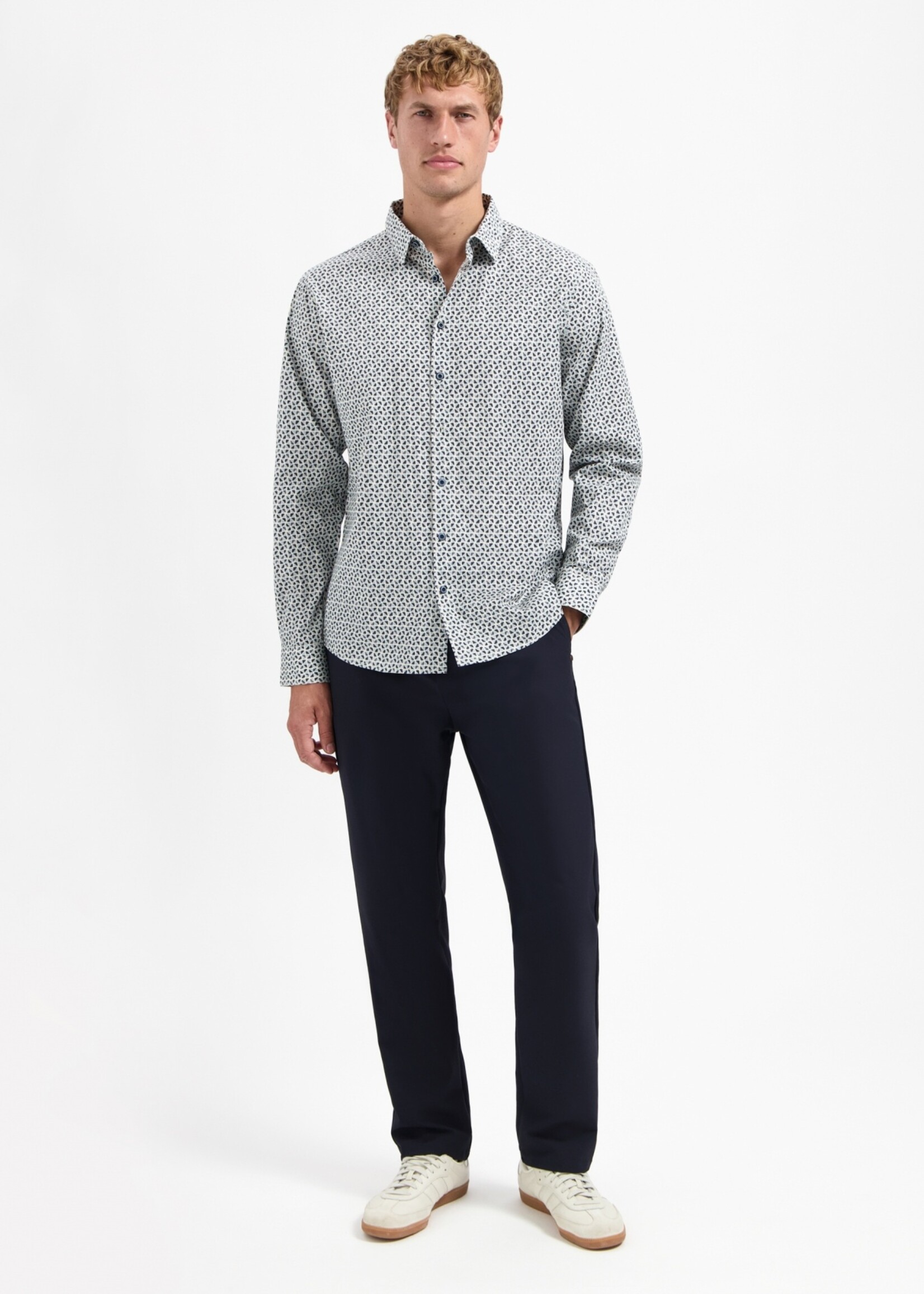 No Excess Overhemd Stretch Allover Printed - Dusty Blue