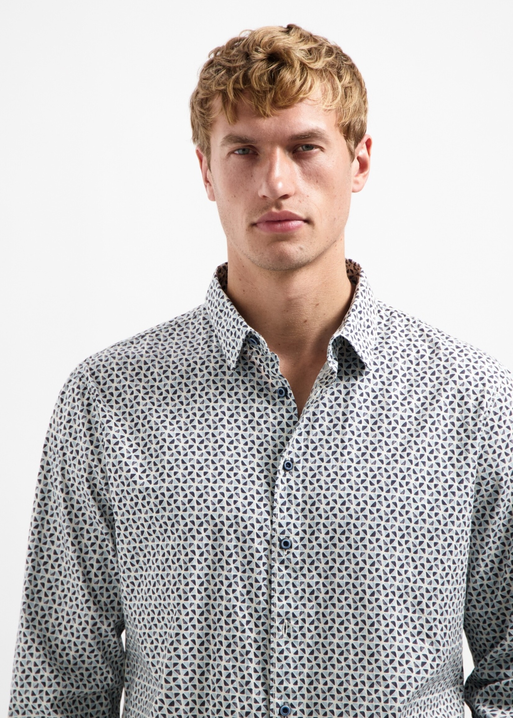 No Excess Overhemd Stretch Allover Printed - Dusty Blue
