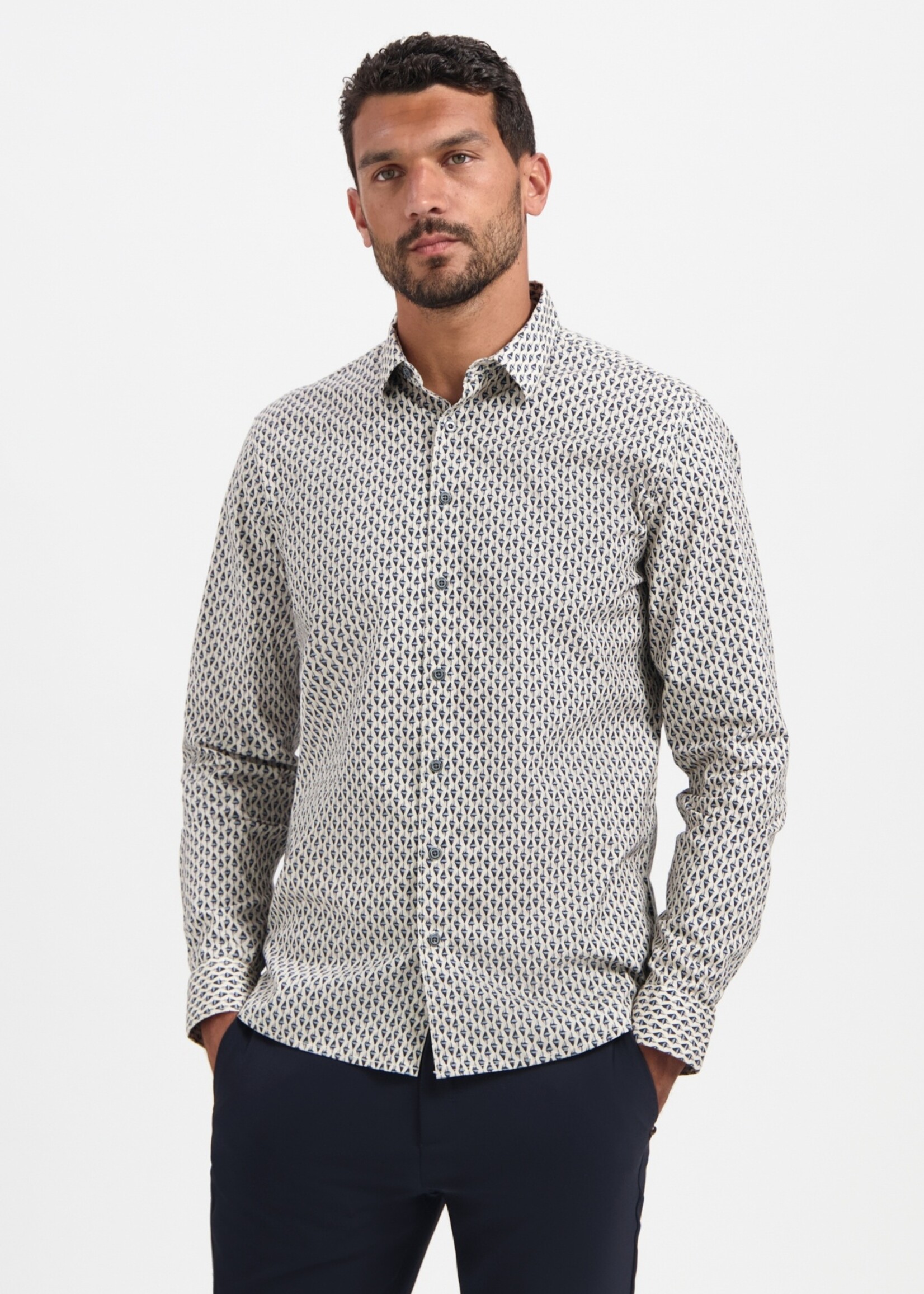 No Excess Overhemd Stretch Allover Printed - White