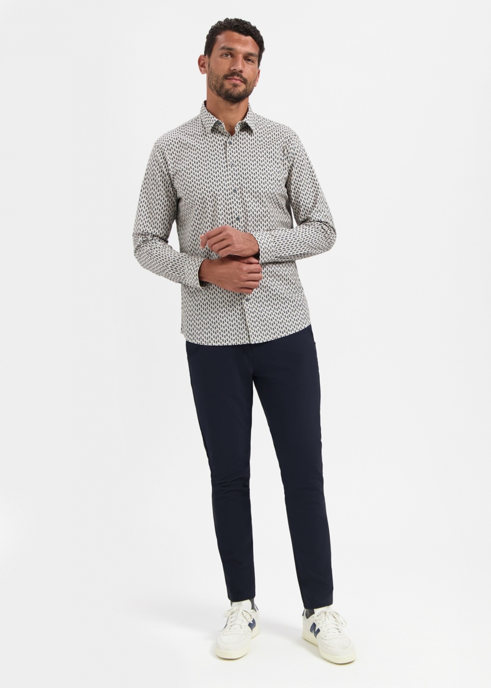 No Excess Overhemd Stretch Allover Printed - White