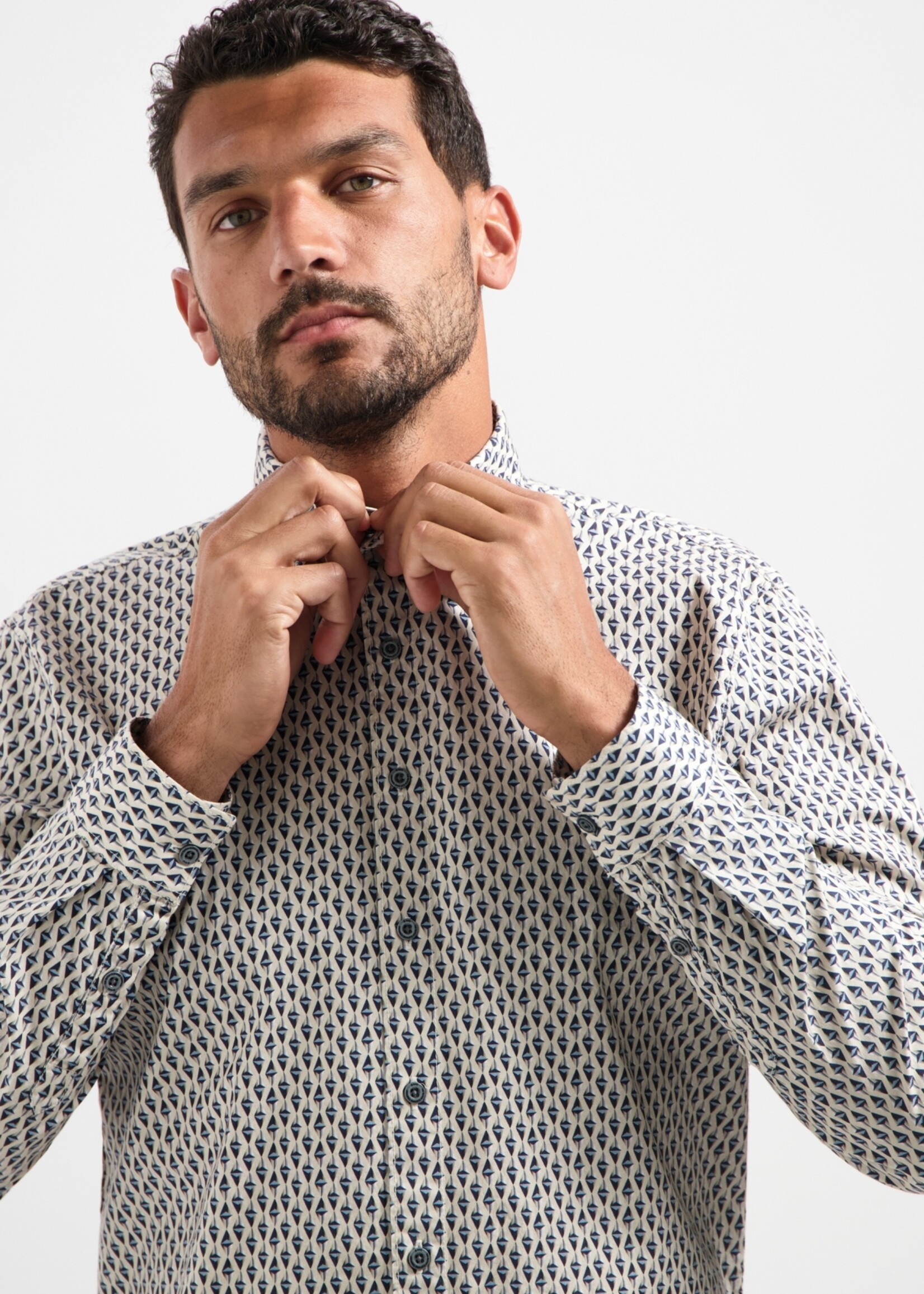 No Excess Overhemd Stretch Allover Printed - White