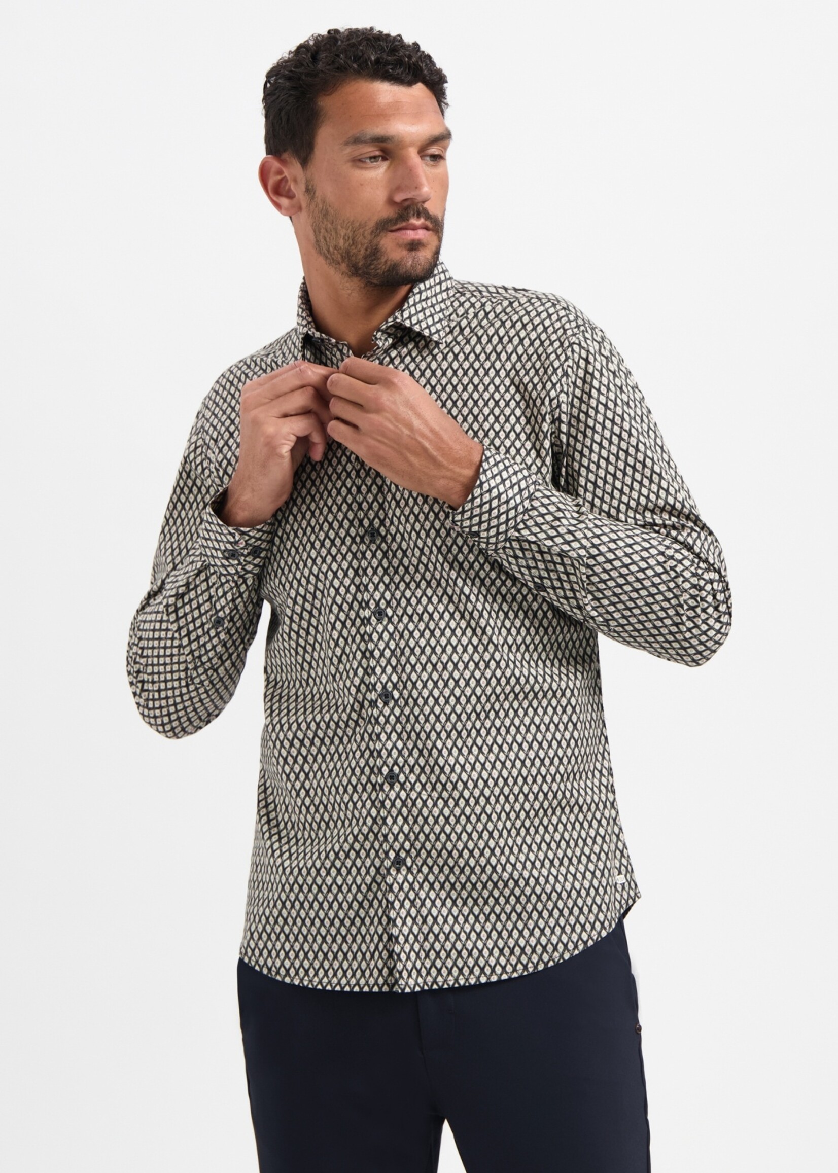 No Excess Overhemd Stretch Allover Printed - Black