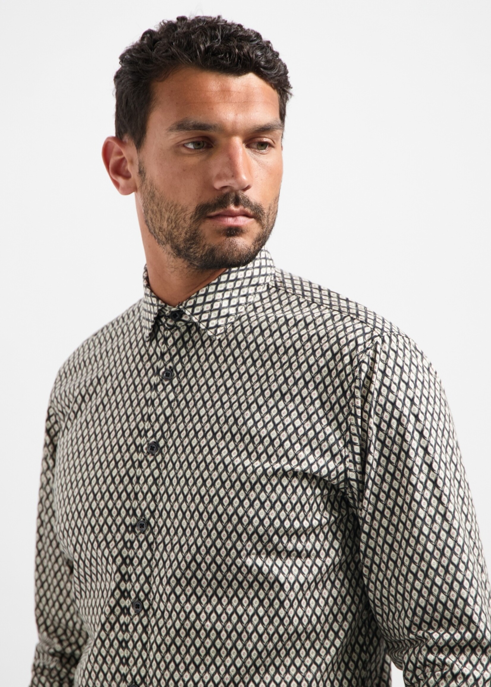 No Excess Overhemd Stretch Allover Printed - Black