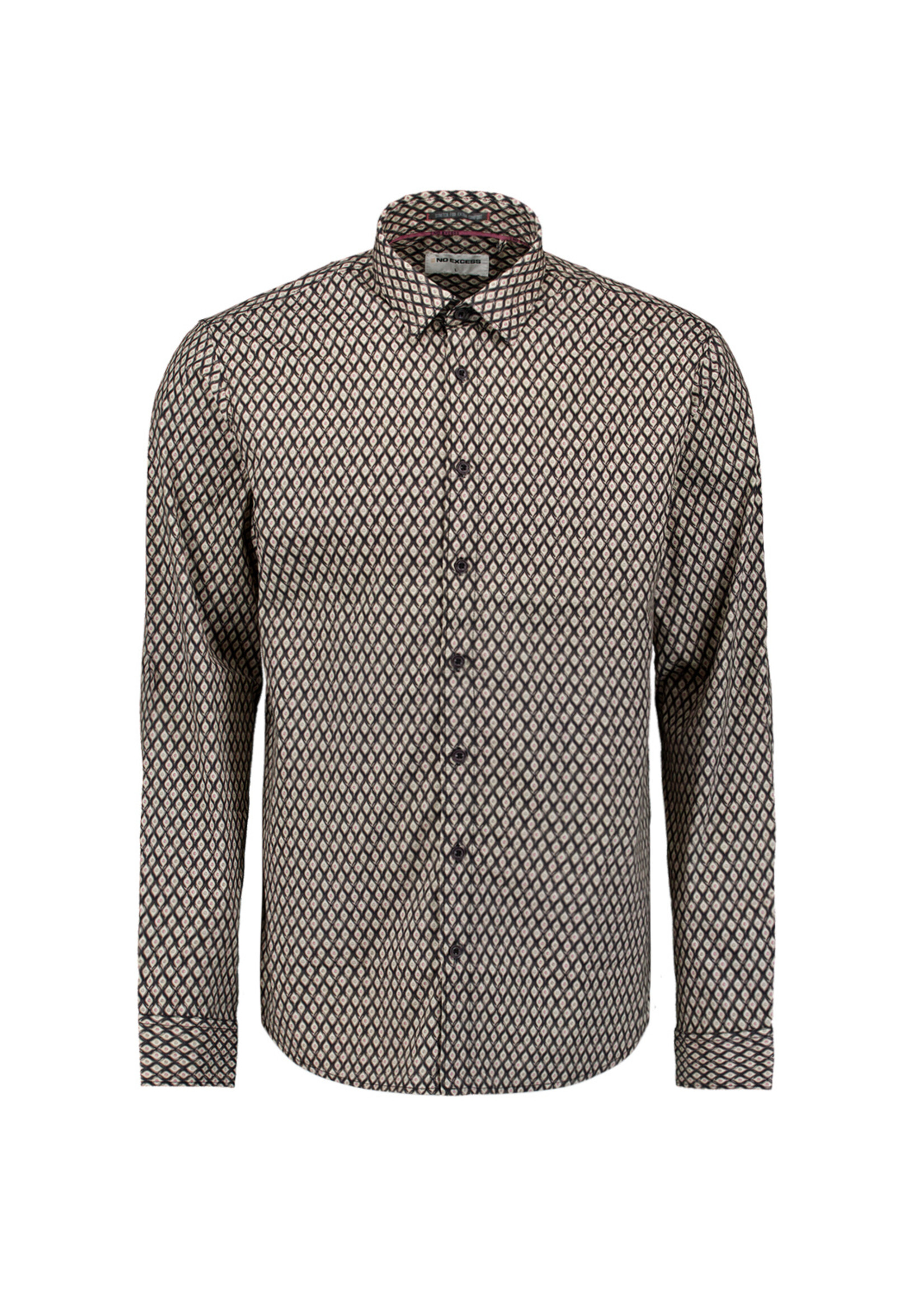 No Excess Overhemd Stretch Allover Printed - Black