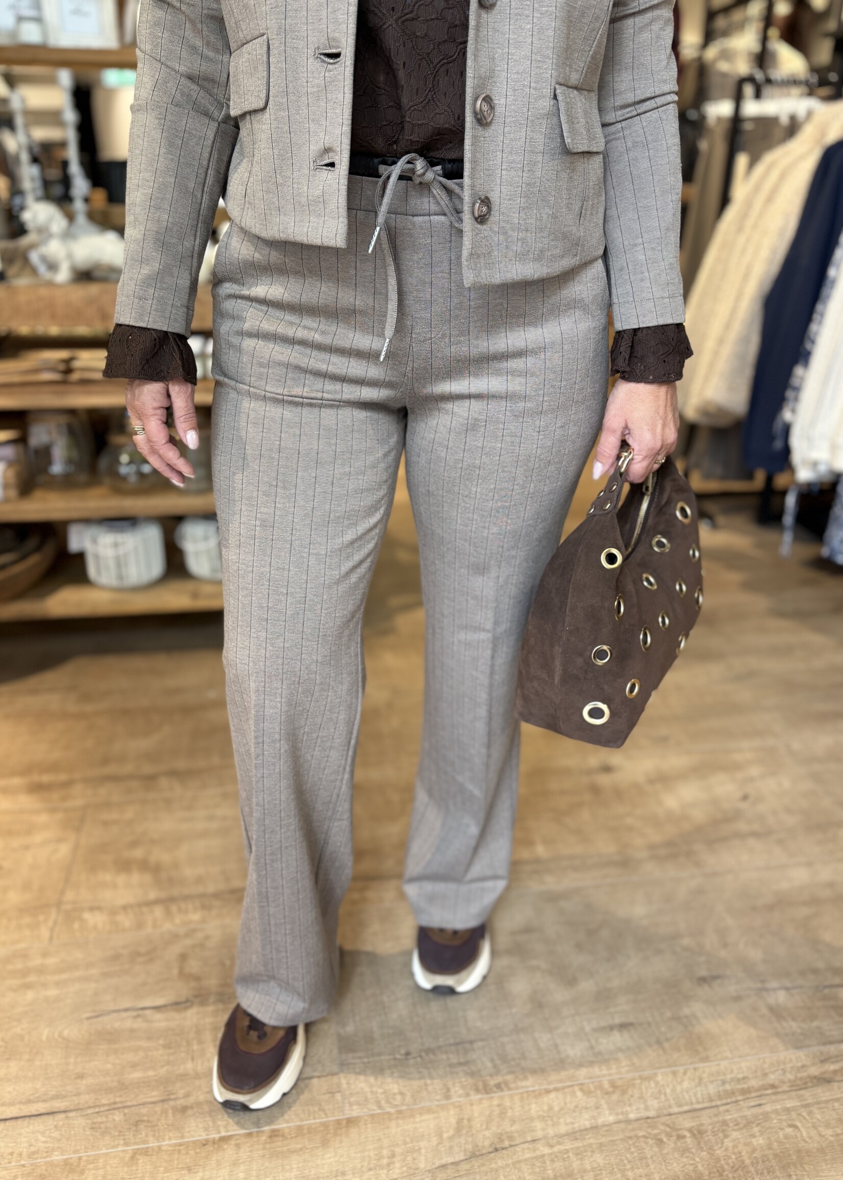 Red Button Broek Colette Punta Pinstripe - Warm Taupe
