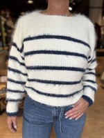 Red Button Sweater Fuzzy - Ecru Indigo