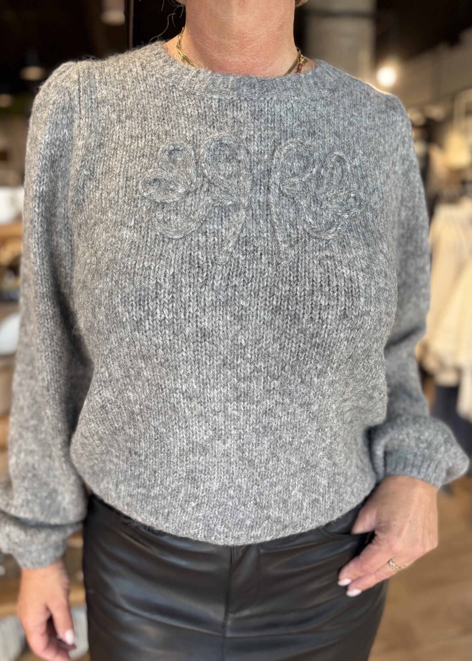 Red Button Sweater RB Logo - Grey Melange