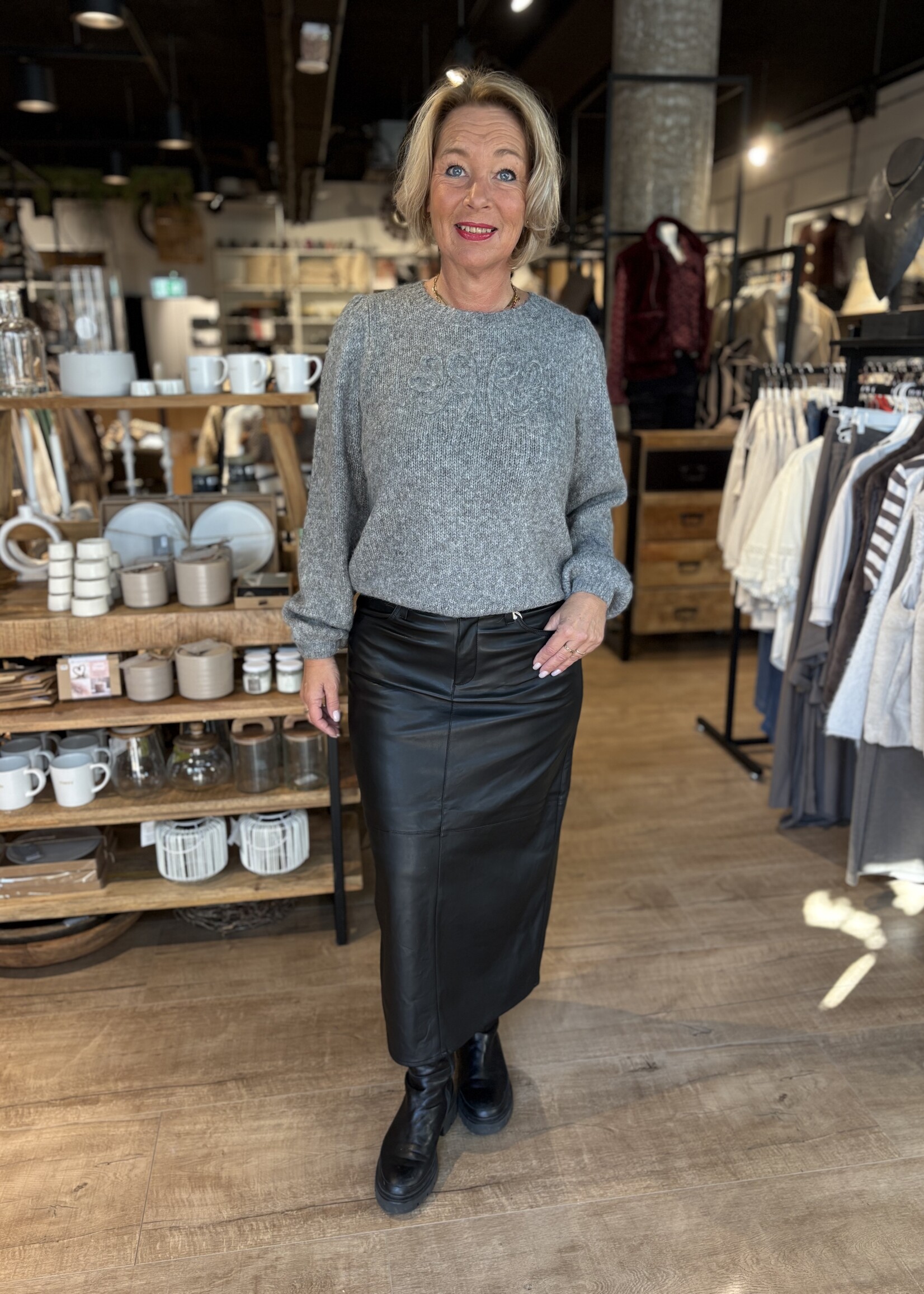 Red Button Sweater RB Logo - Grey Melange