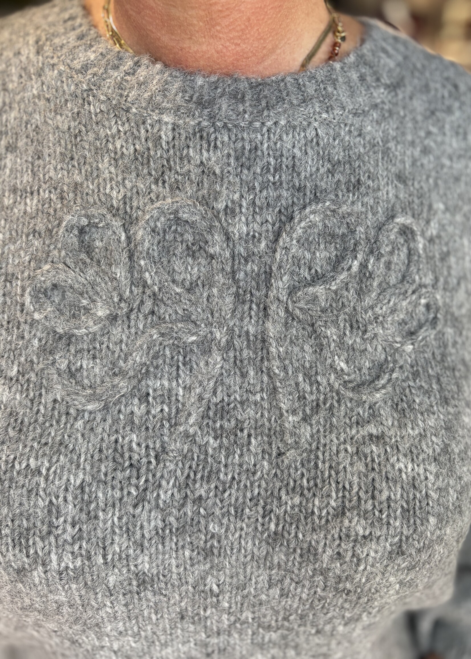 Red Button Sweater RB Logo - Grey Melange