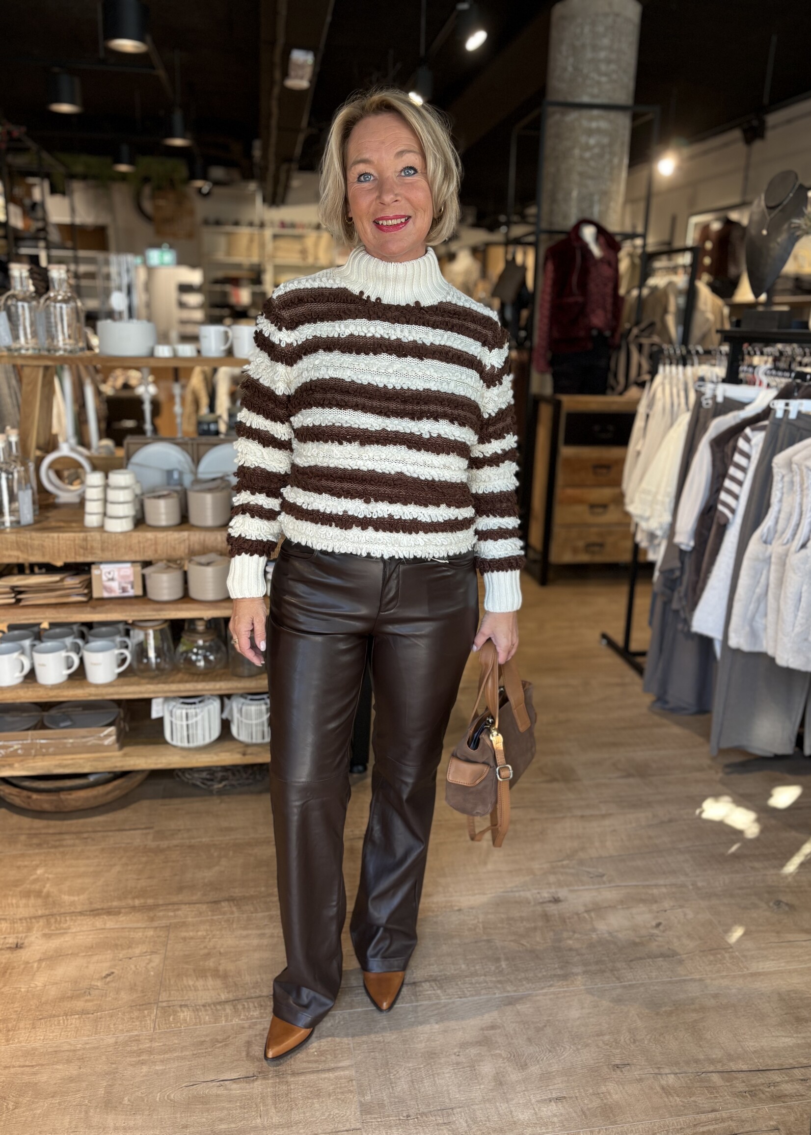 Red Button Broek Colette Faux Leather - Brown