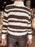 Red Button Sweater With Loops & Stripes - Brown