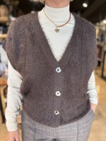 Red Button Sleeveless Fuzzy - Espresso