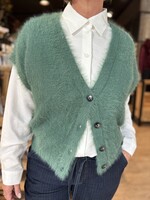 Red Button Shirt Mouwloos Fuzzy - Pine