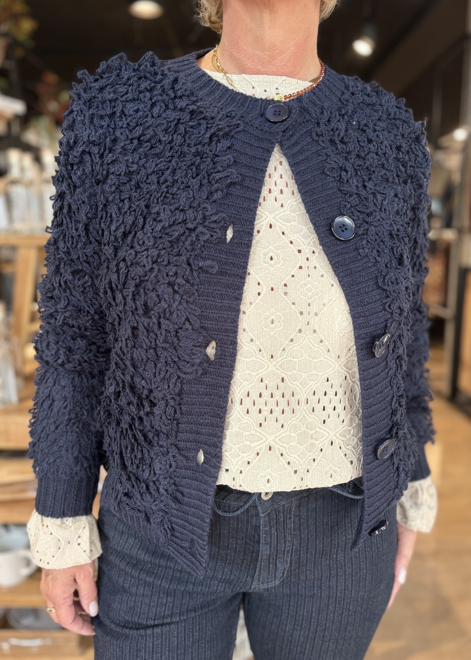 Red Button Jacket Loops - Indigo