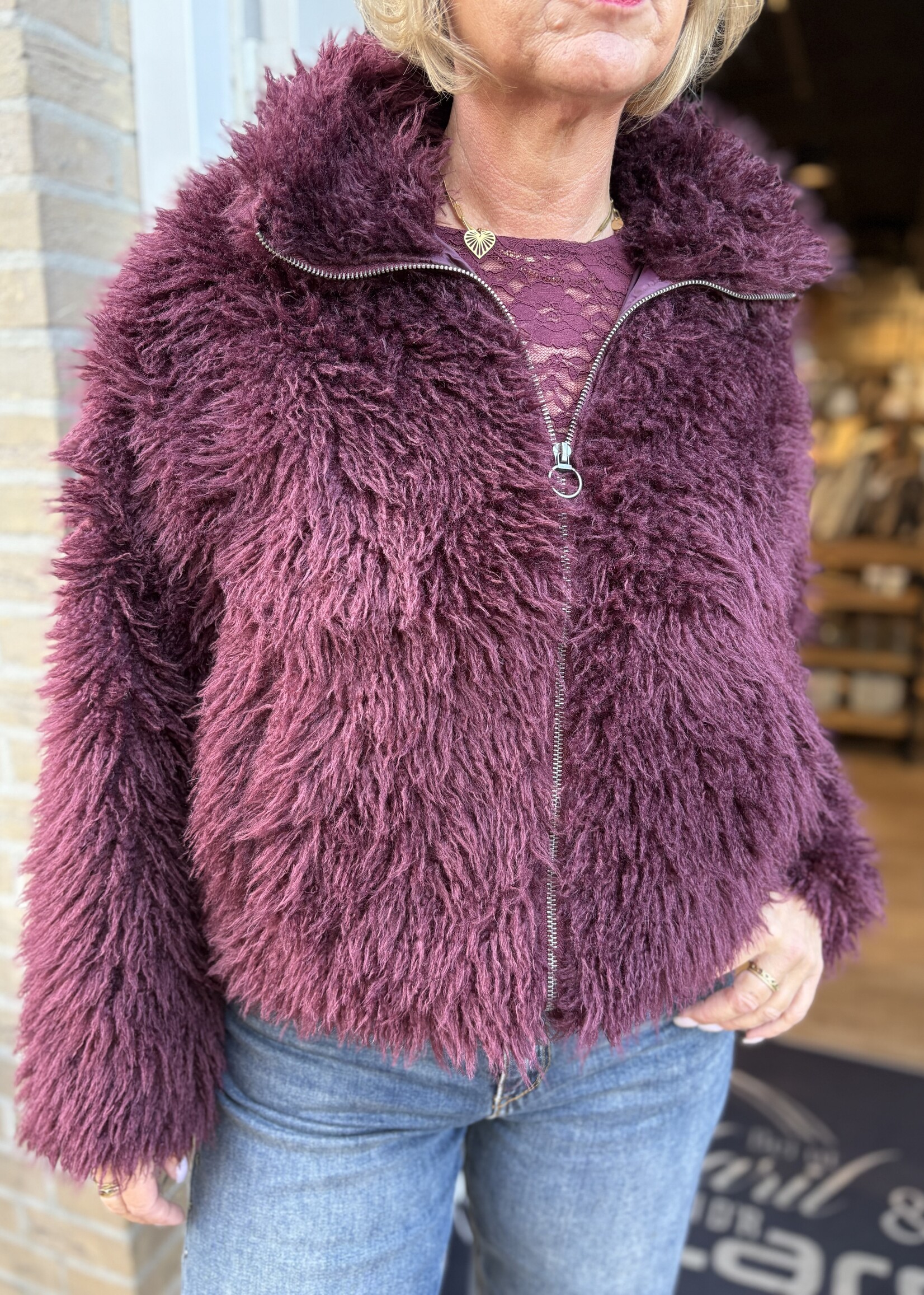 Freequent Jacket Fine Fauz Fur - Port Royale