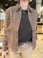 Red Button Blouse Jacket 2 Tone Faux Suede - Mid Brown