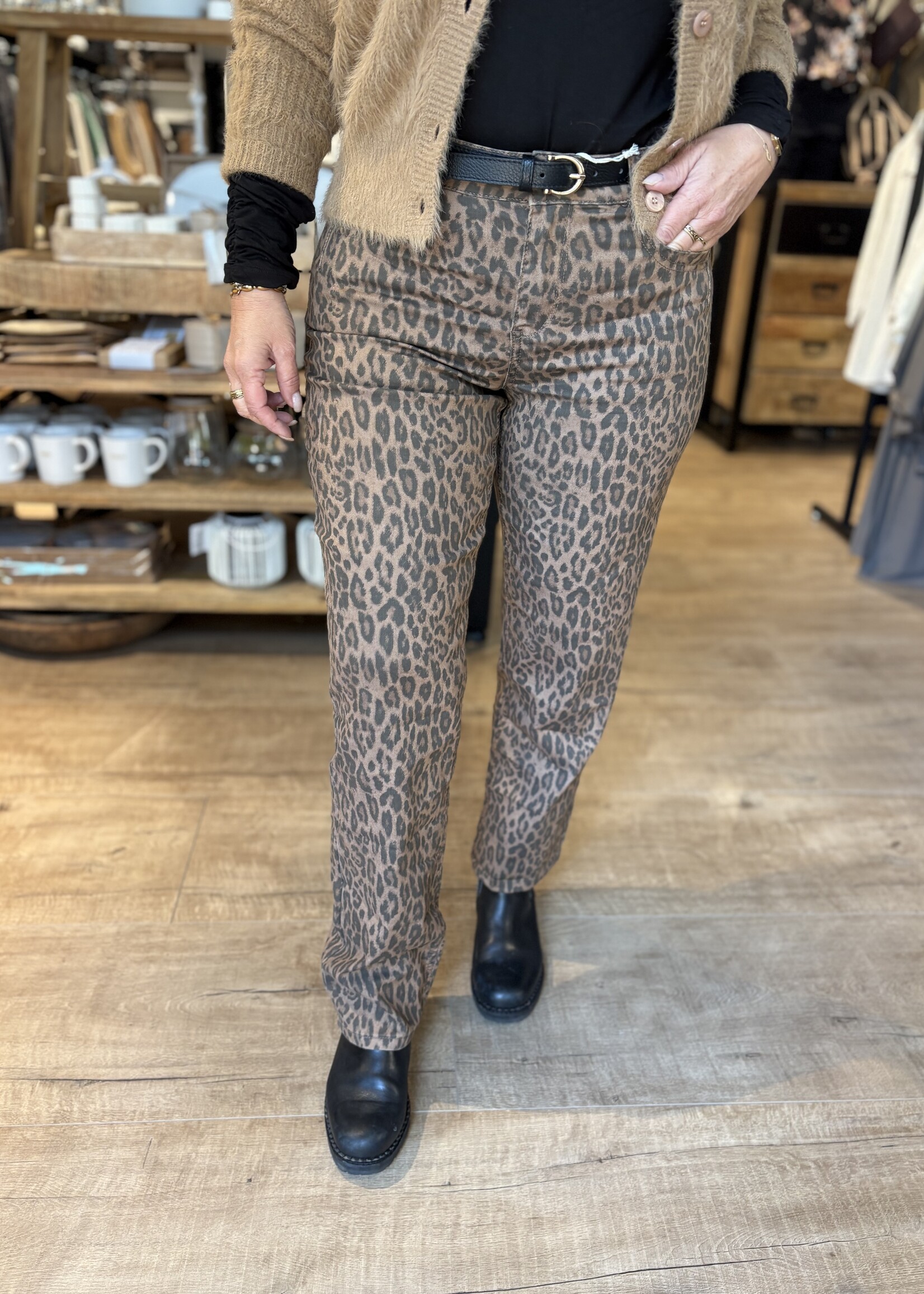 Red Button Broek Kim Leopard - Mid Brown
