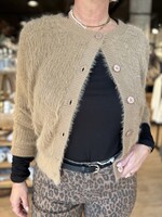 Red Button Vest Fuzzy - Almond
