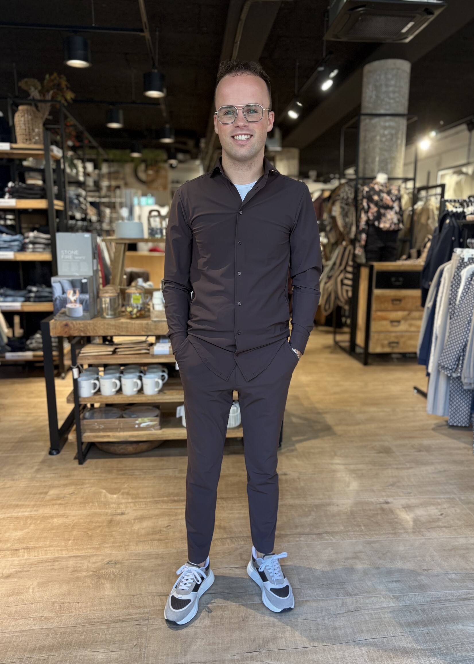 Neycko Overhemd Noan Travel Slim Fit - Brown