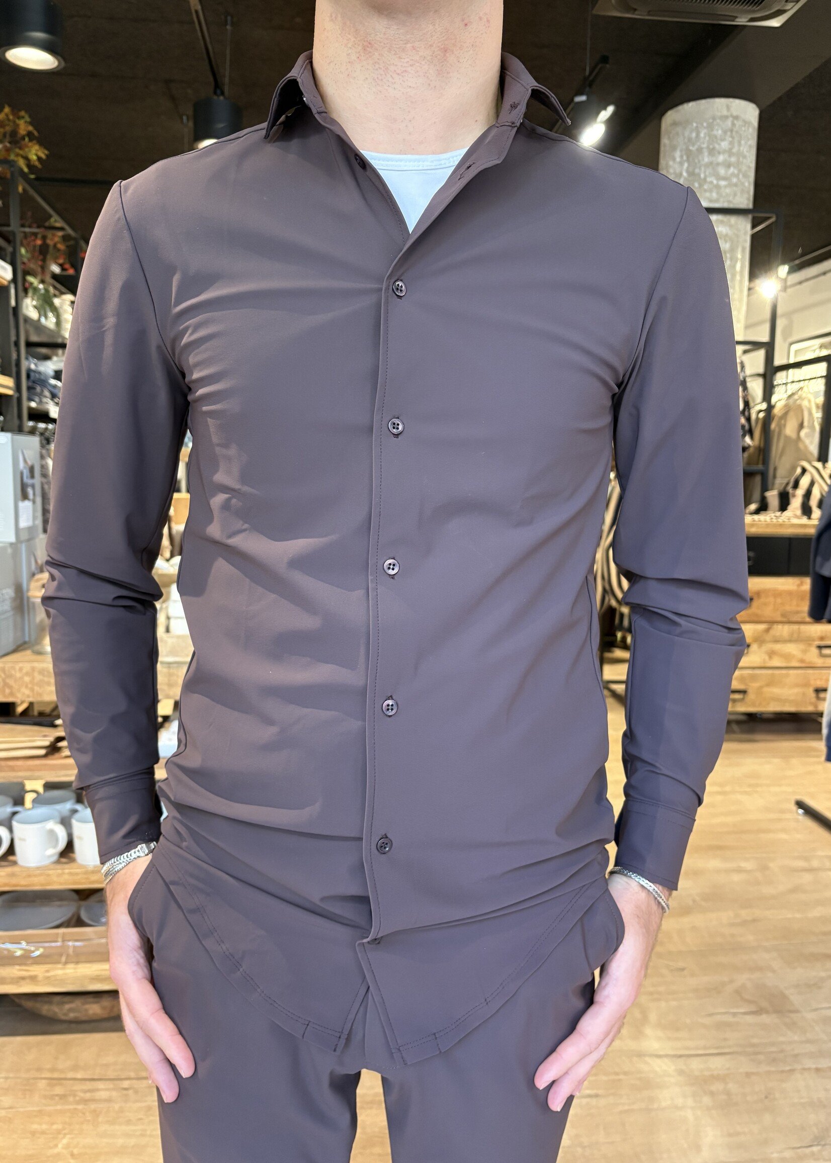 Neycko Overhemd Noan Travel Slim Fit - Brown
