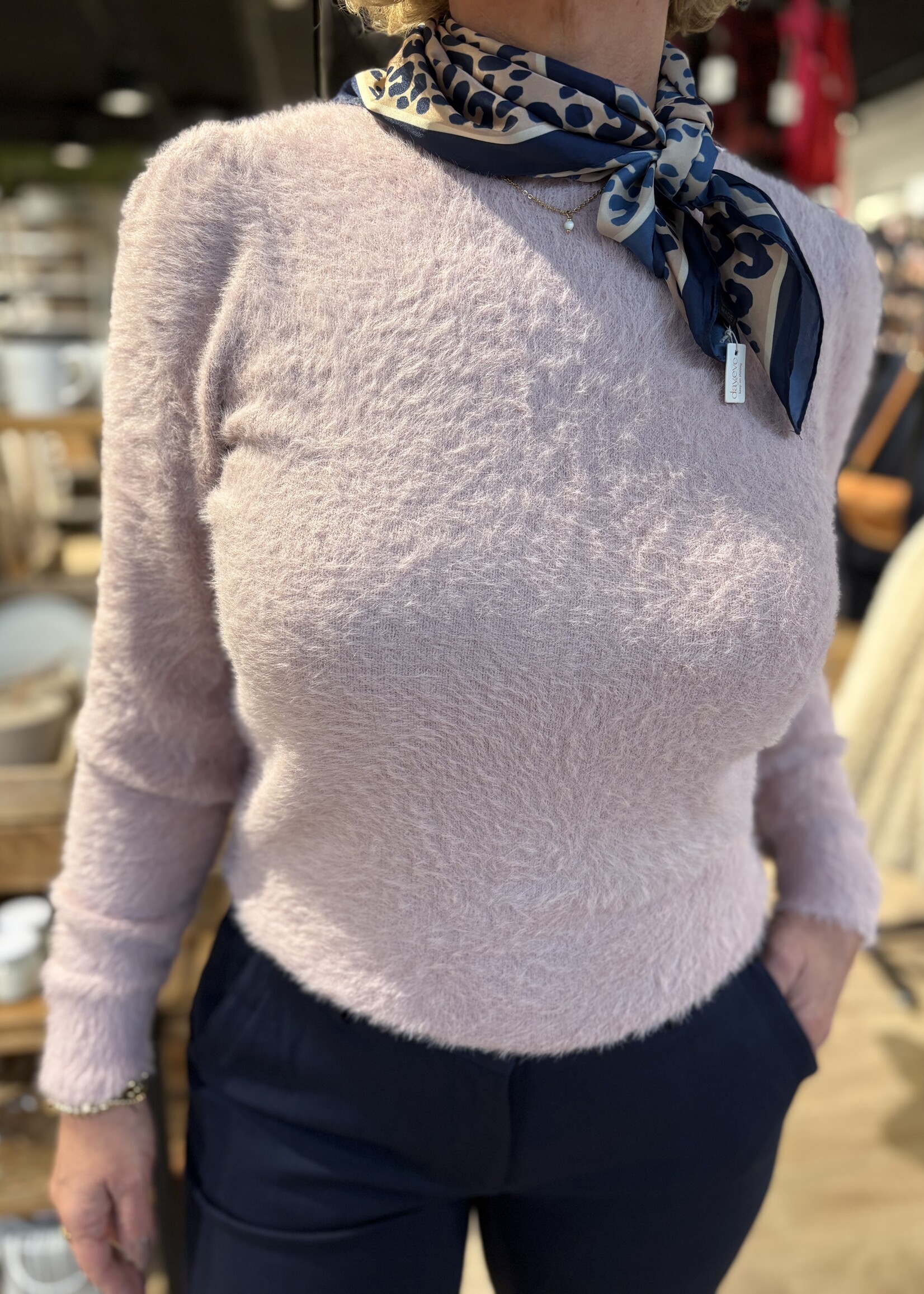 Red Button Trui Fuzzy Puff - Pink