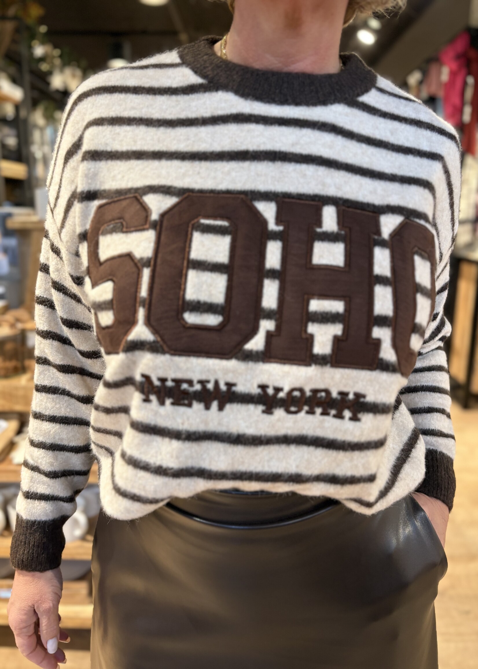 Bei ut Maril & Bei d'r Lars Trui SOHO Streep - Beige Bruin (one size)