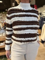 Red Button Sweater With Loops & Stripes - Brown