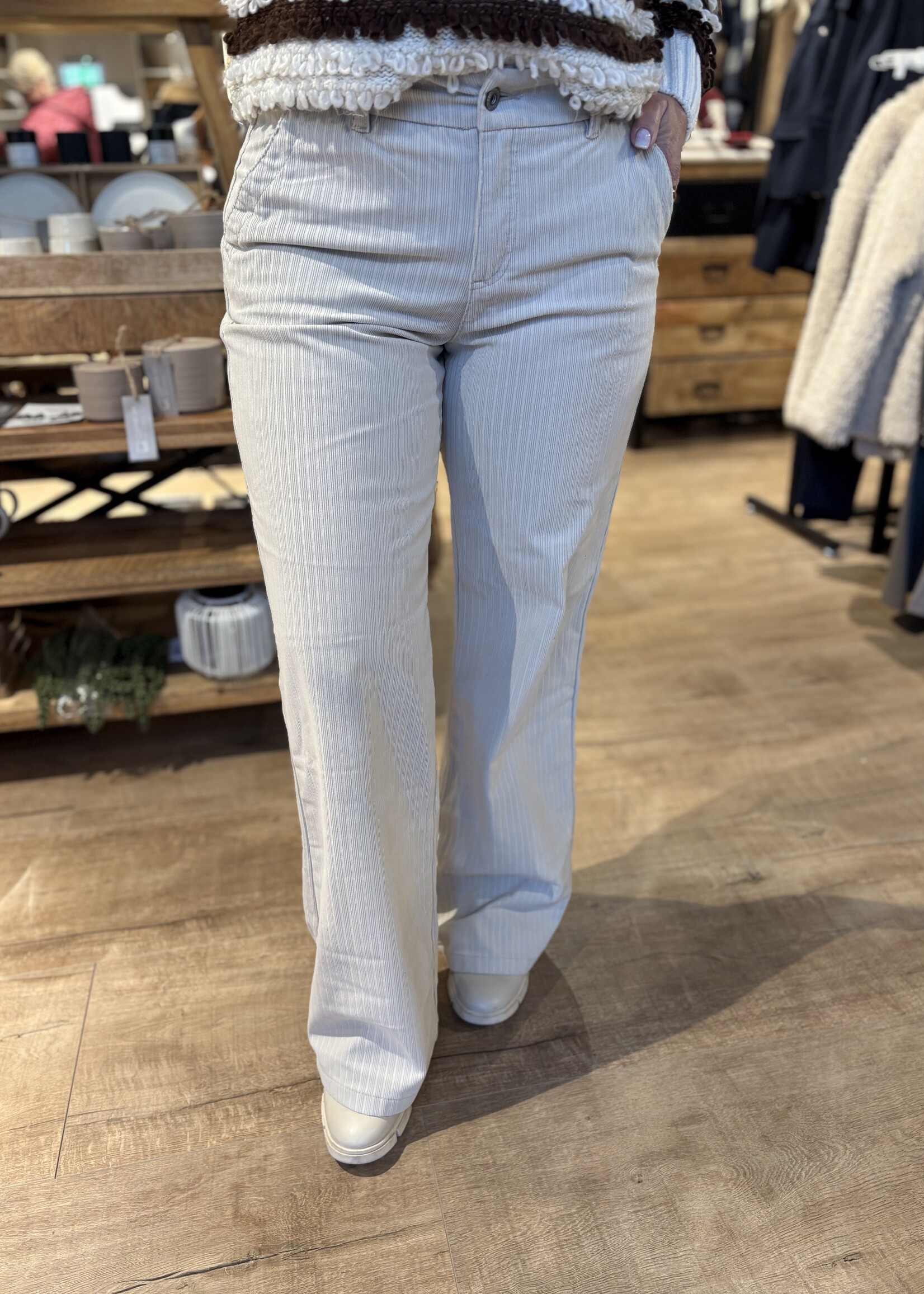 Red Button Broek Claudette Pinstripe Rib - Stone