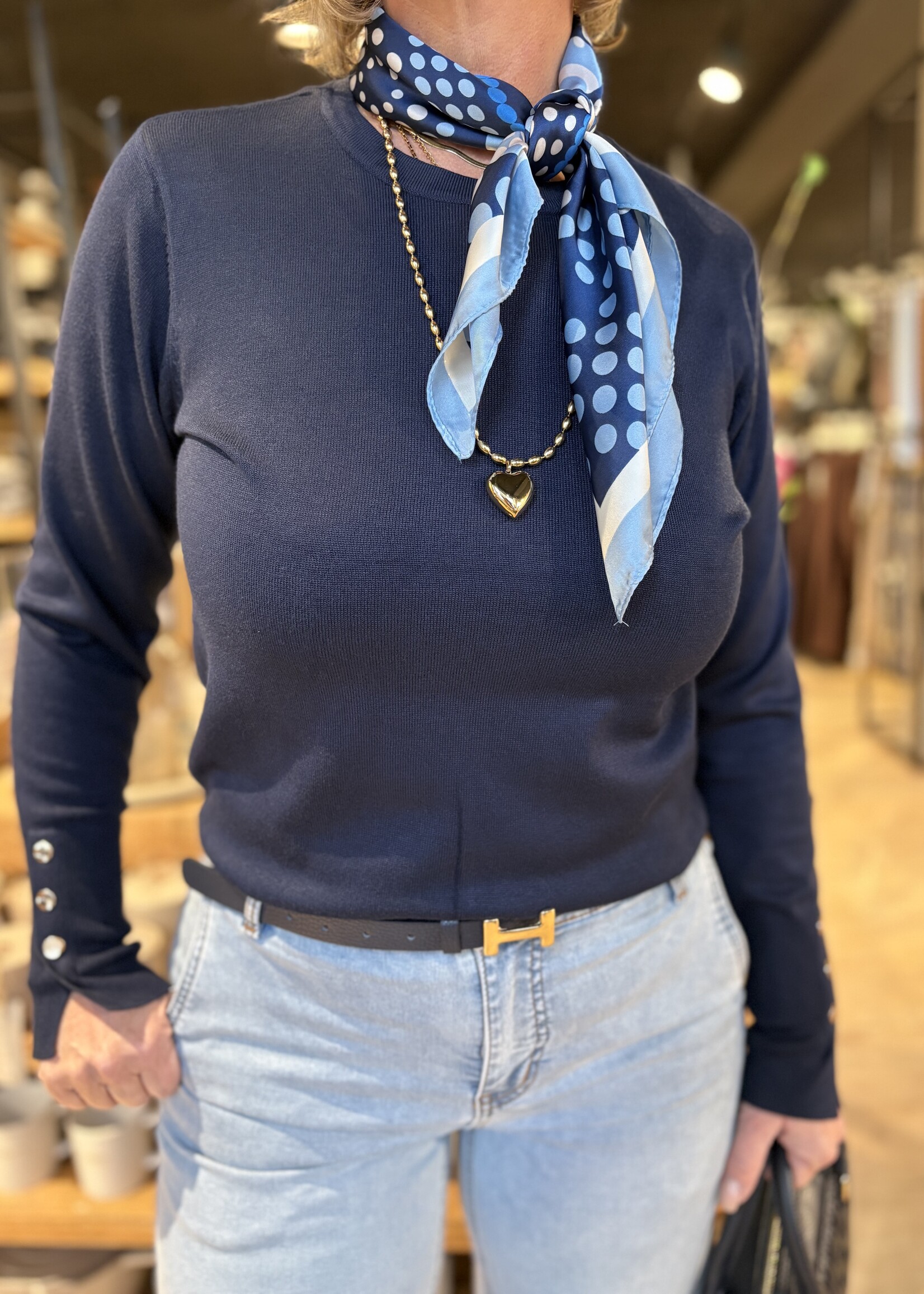 Freequent Trui Katie Gold Button - Navy