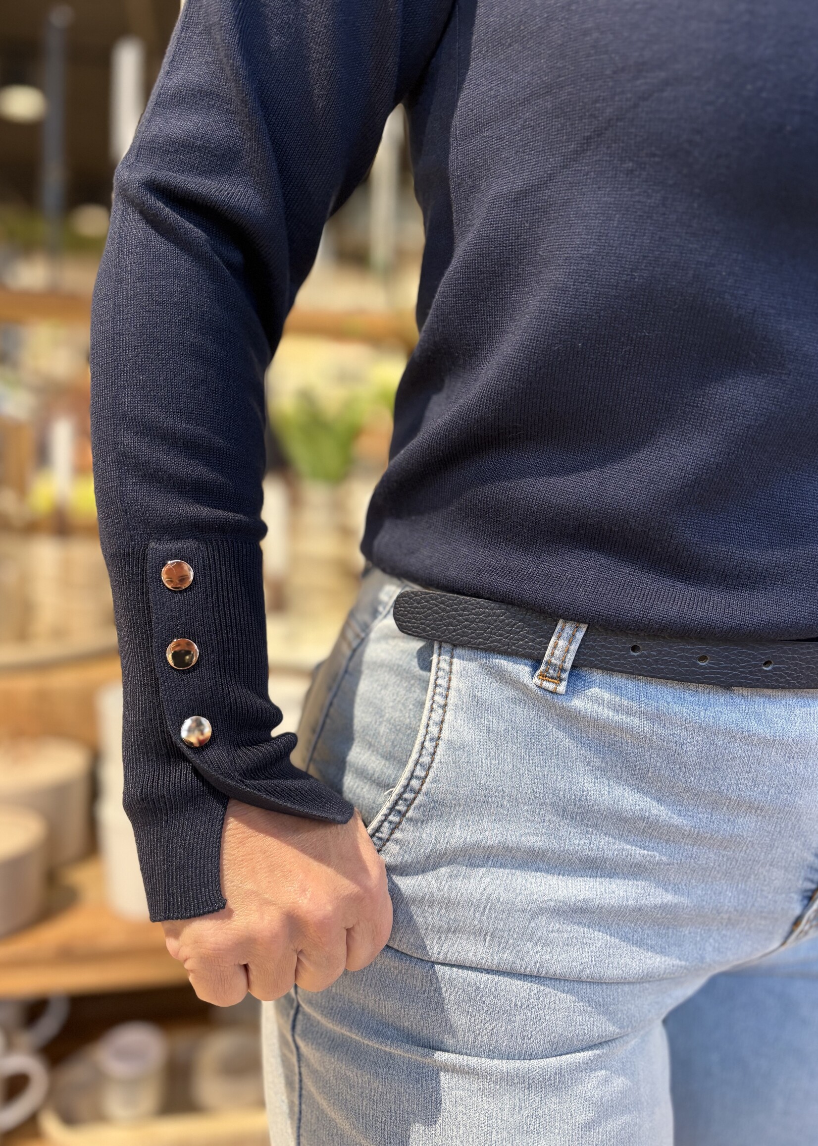 Freequent Trui Katie Gold Button - Navy