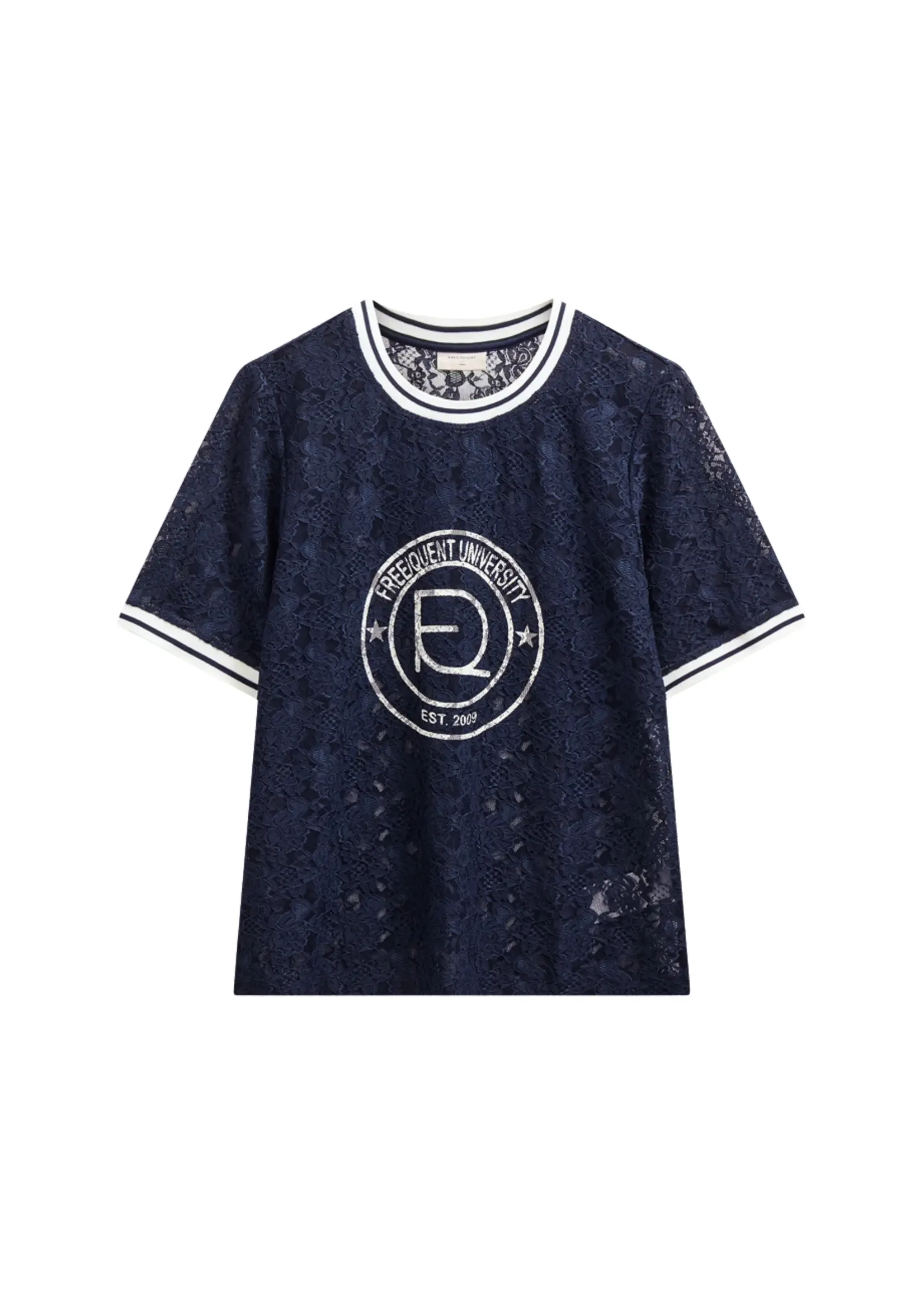 Freequent T-shirt Eico Front Print - Navy White