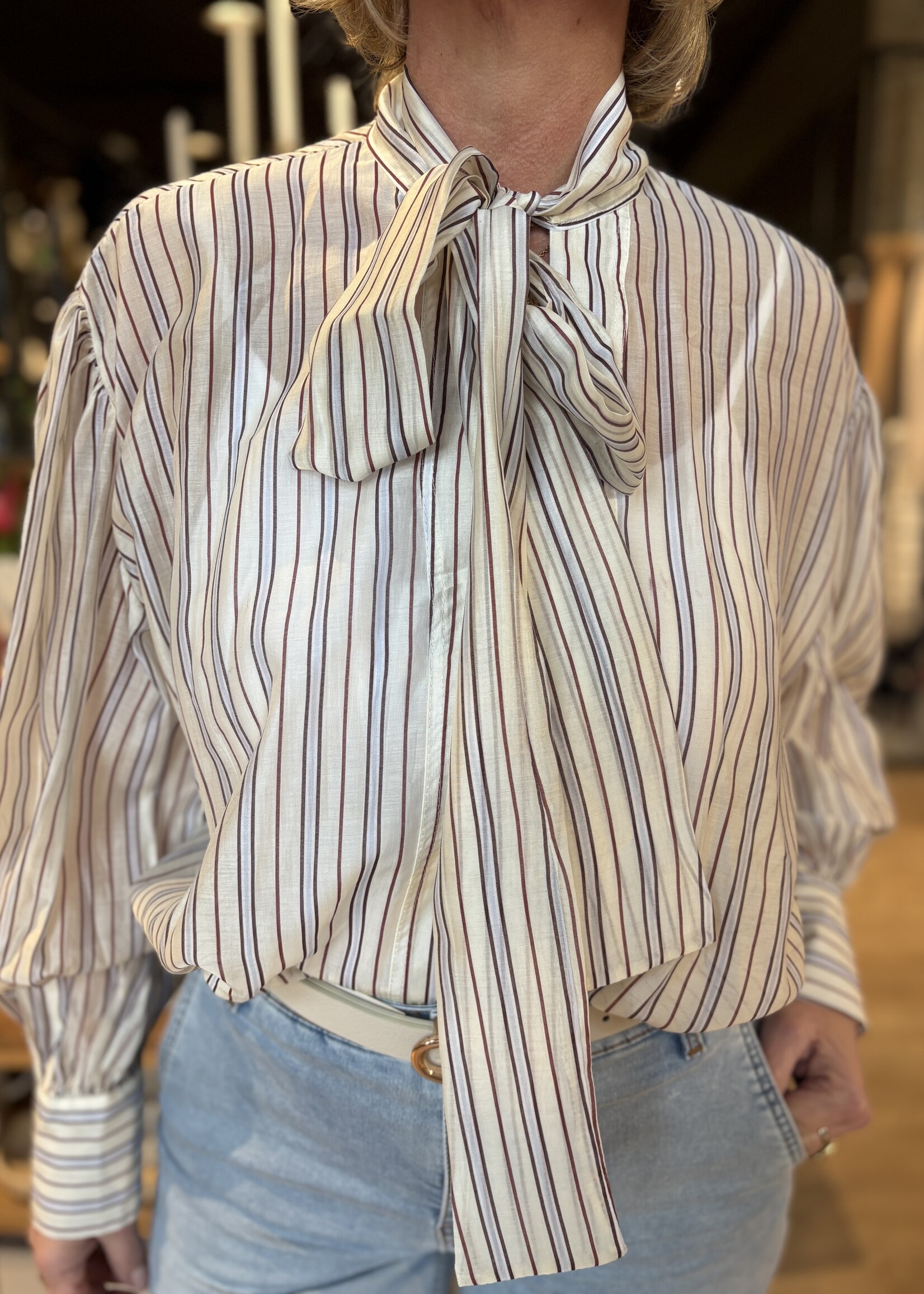 Bei ut Maril & Bei d'r Lars Blouse Forza Strik Streep - Lichtbeige