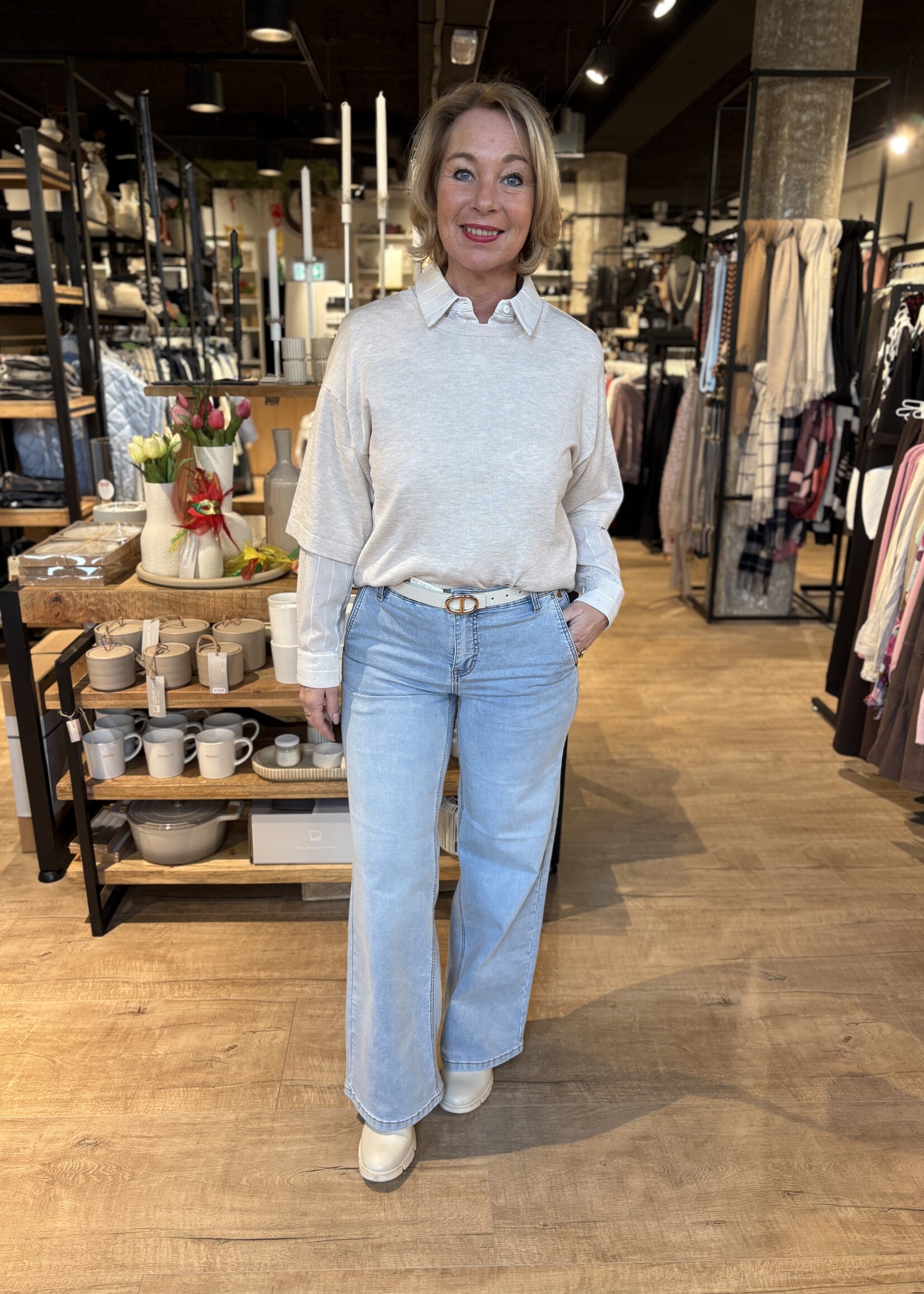 Freequent Trui Conny Plain Knit - Moonbeam Melange