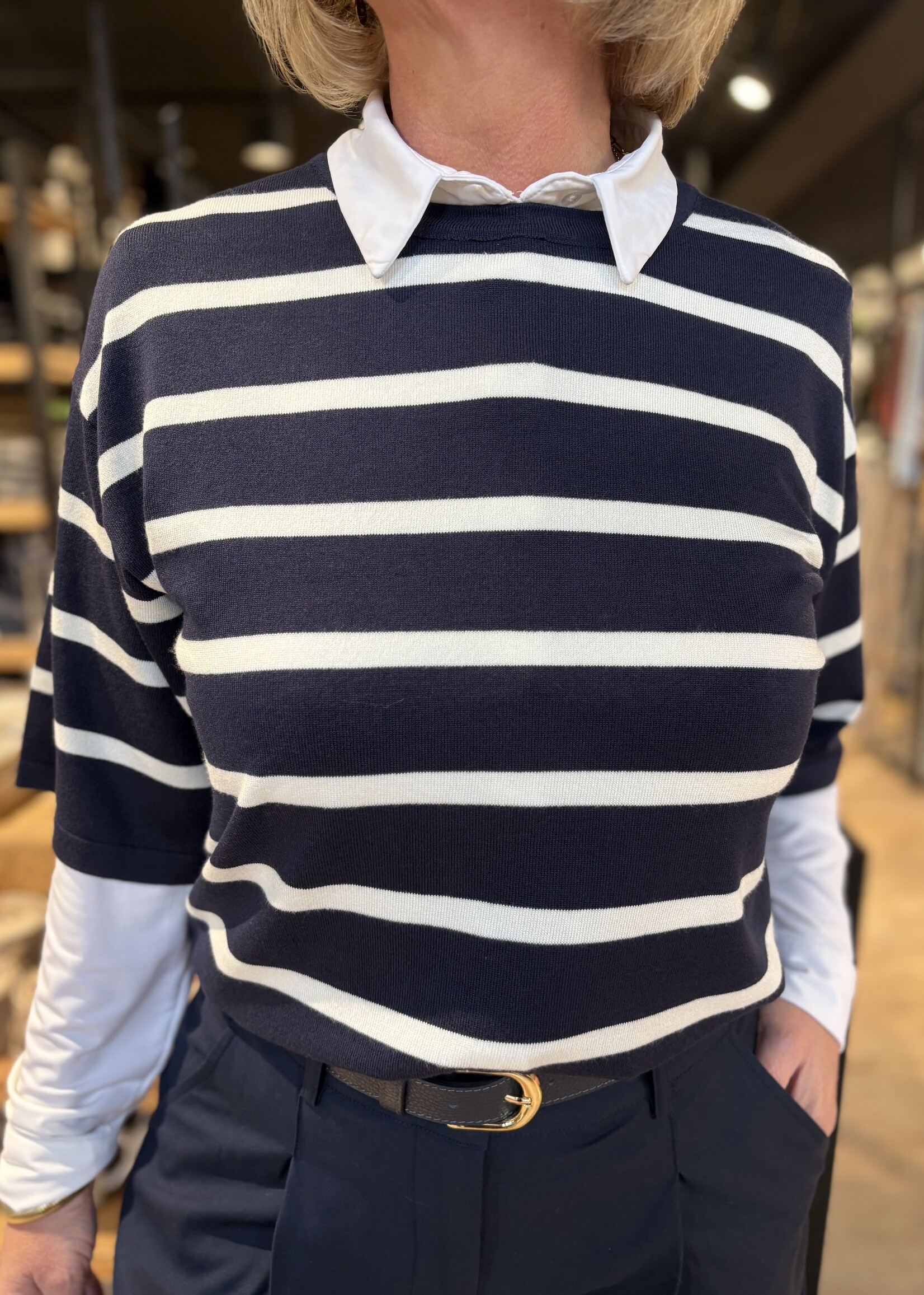 Freequent Trui Conny Plain Knit - Stripe Navy White