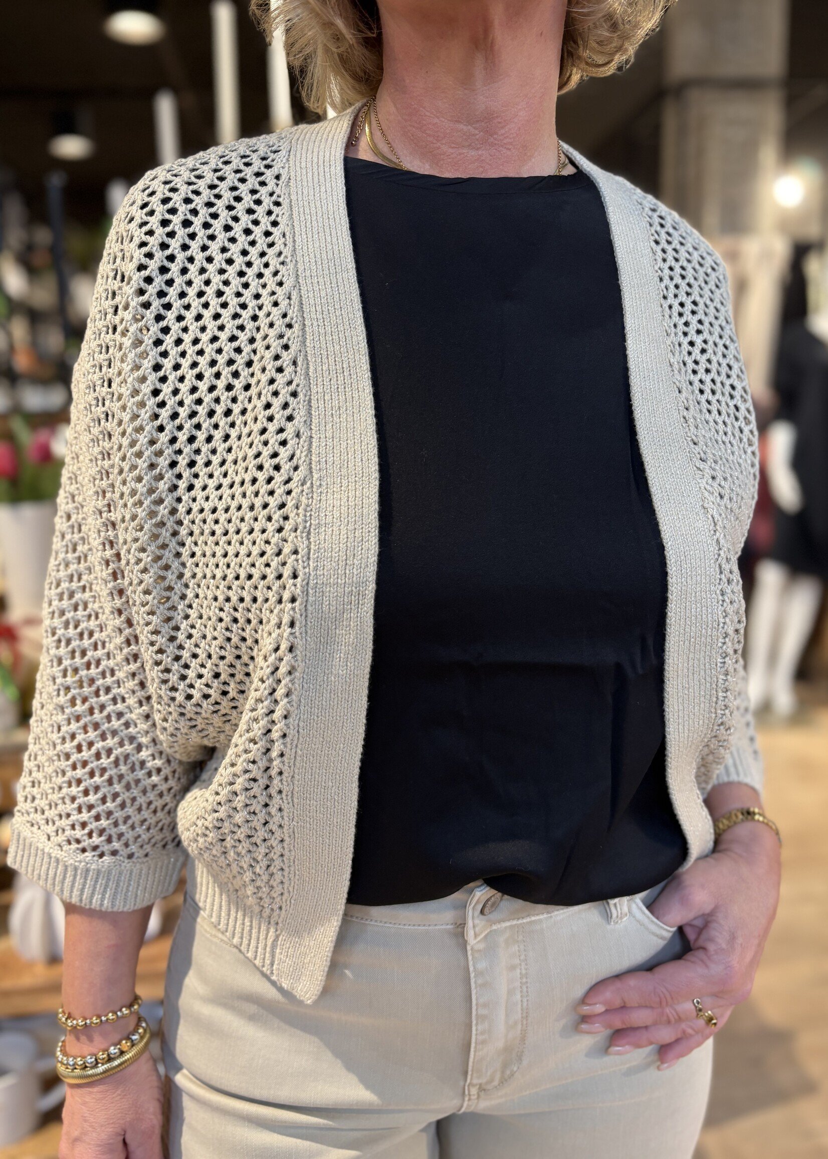 Red Button Vest Pointelle - Pebble