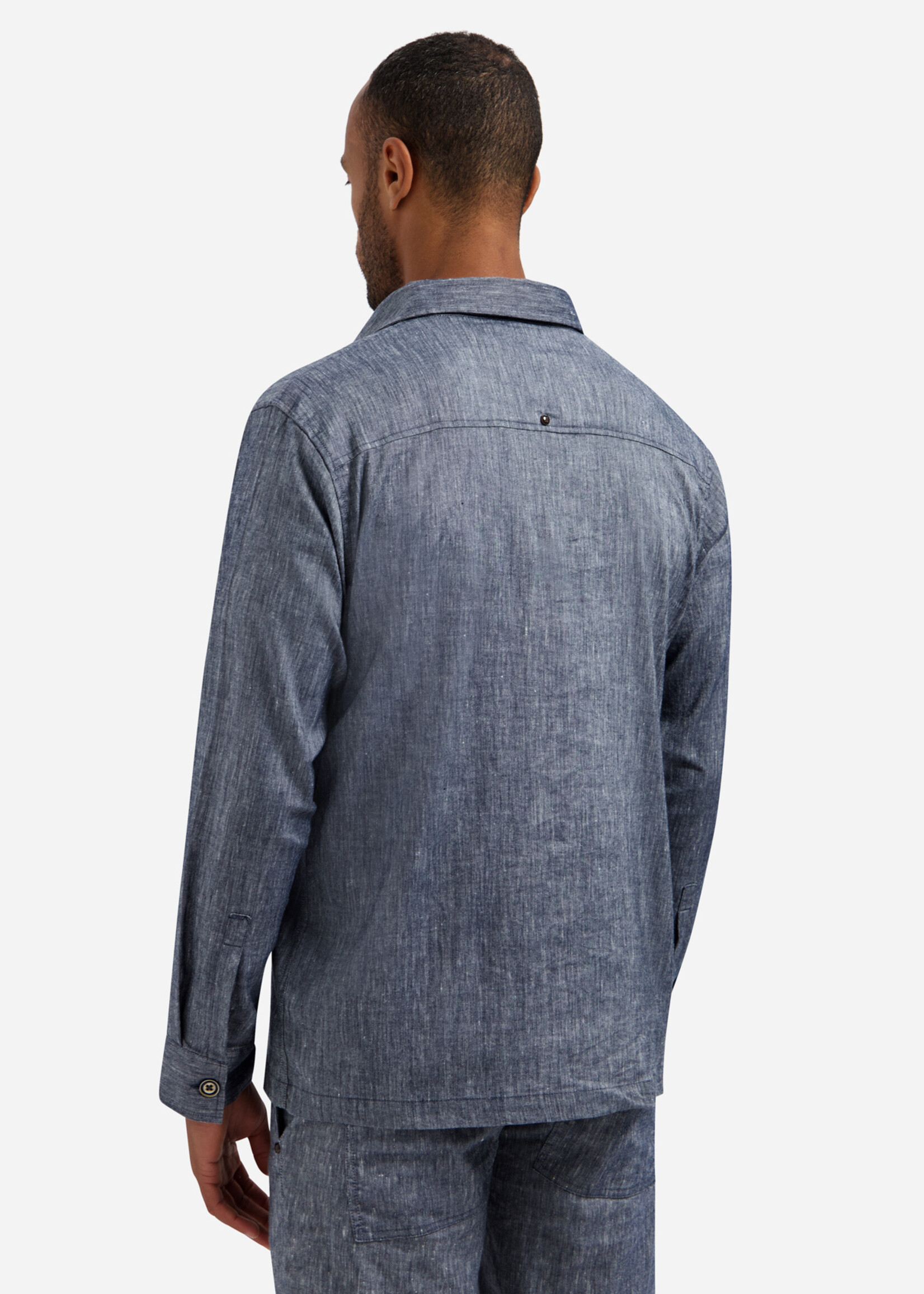 No Excess Overshirt Full Button 2 Tone Linen - Night