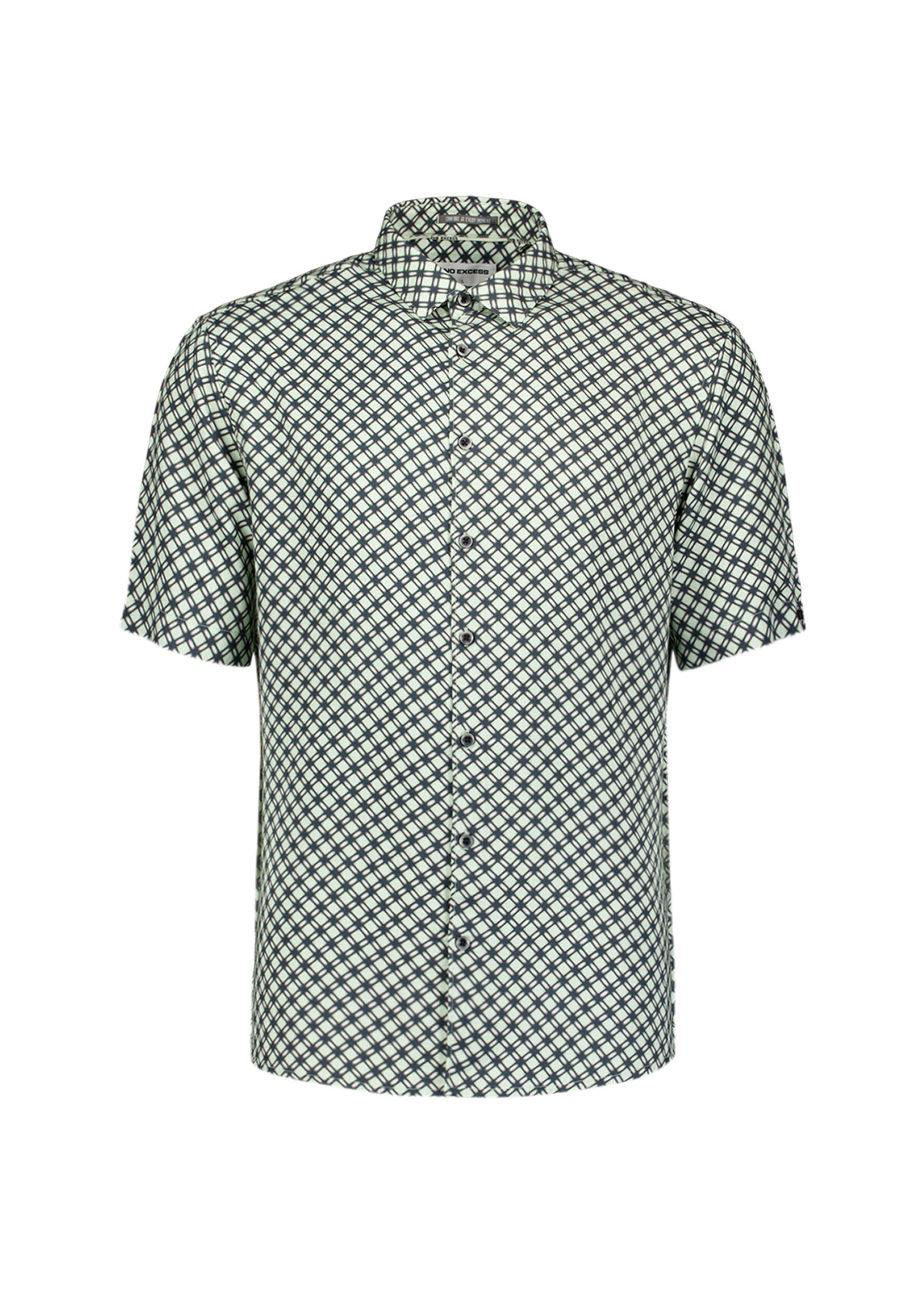 No Excess Overhemd Korte Mouw Stretch Allover Print  - Green