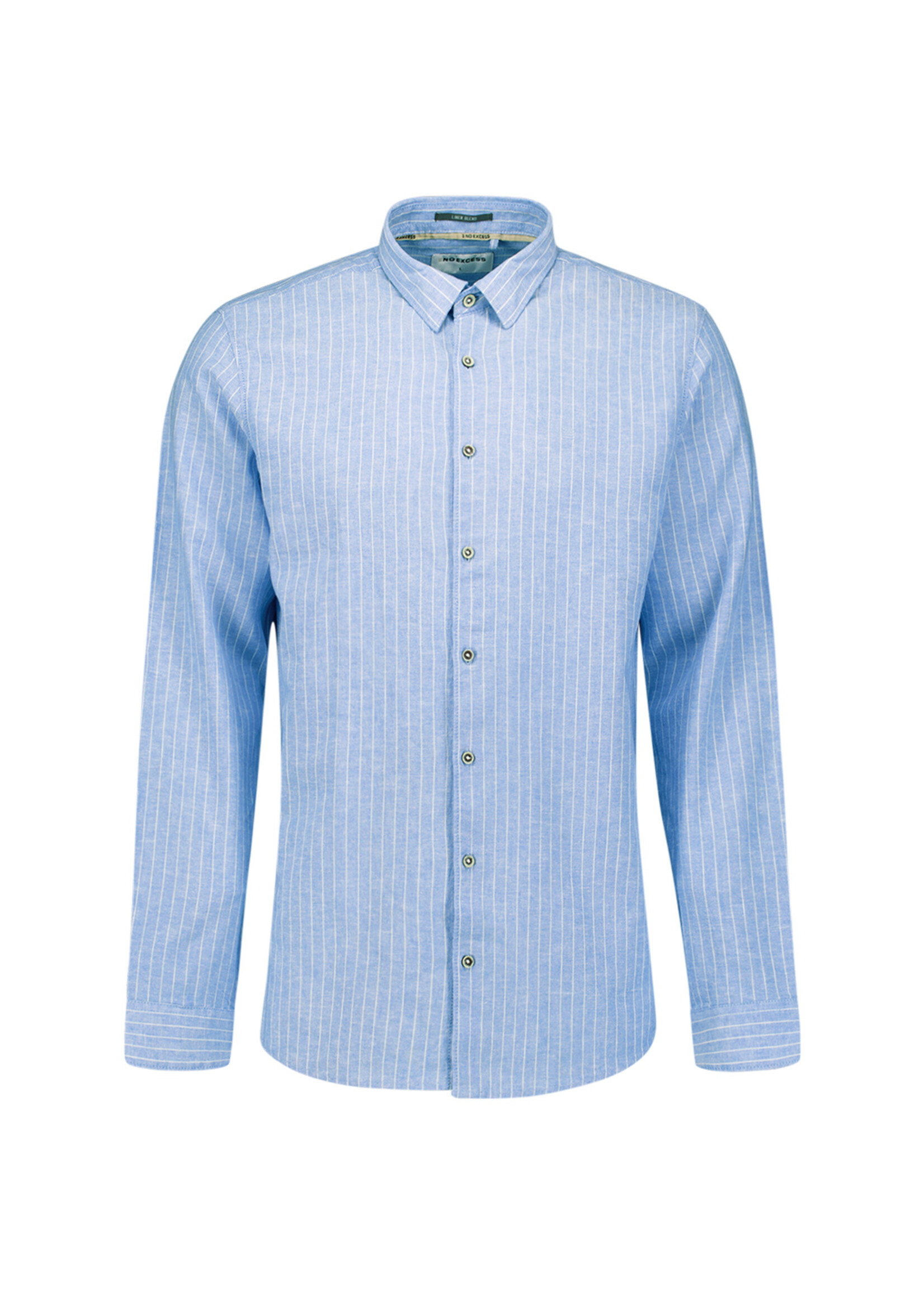 No Excess Overhemd Vertical Stripe Linen - Blue