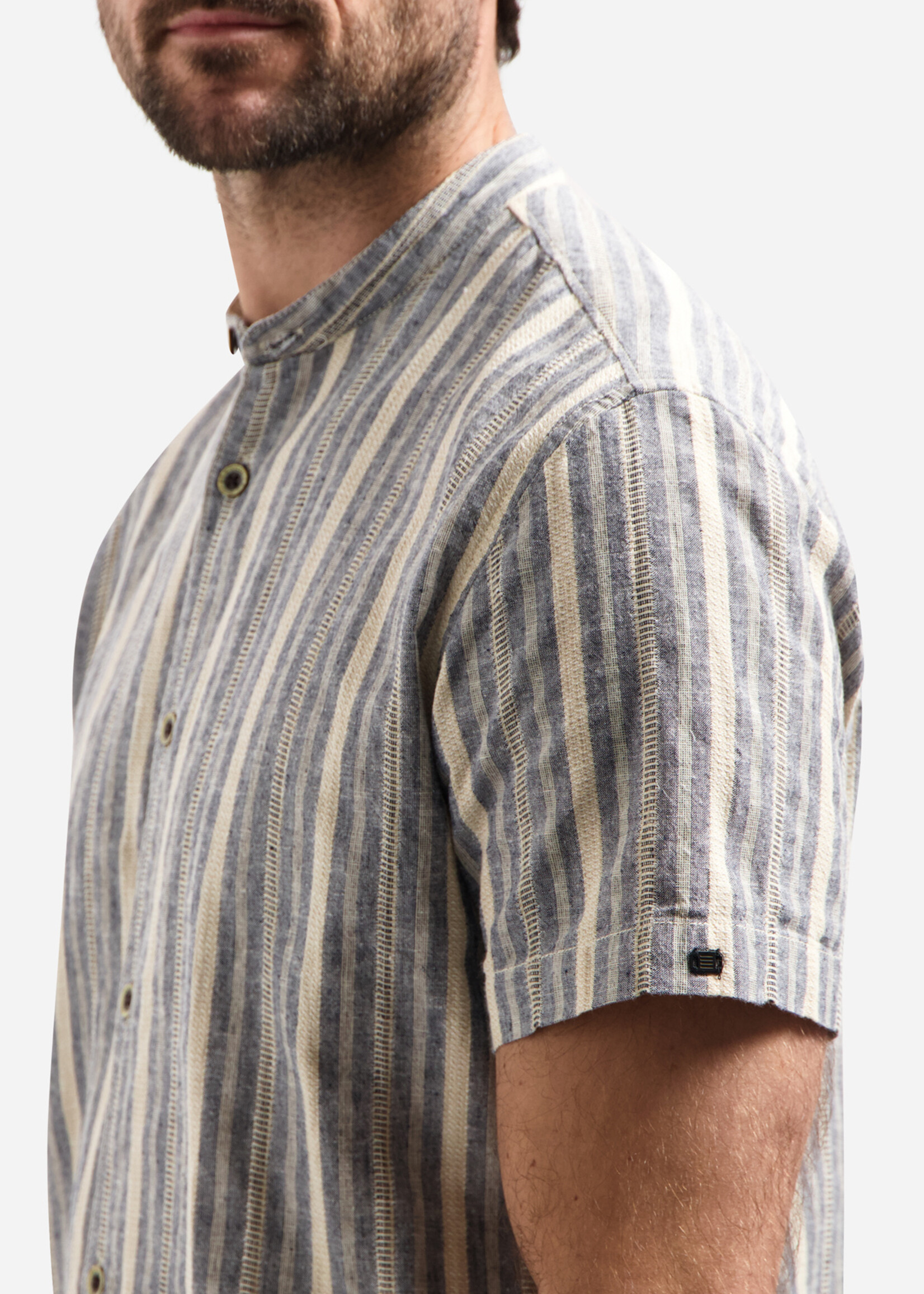 No Excess Overhemd Korte Mouw Linen Stripe - Blue