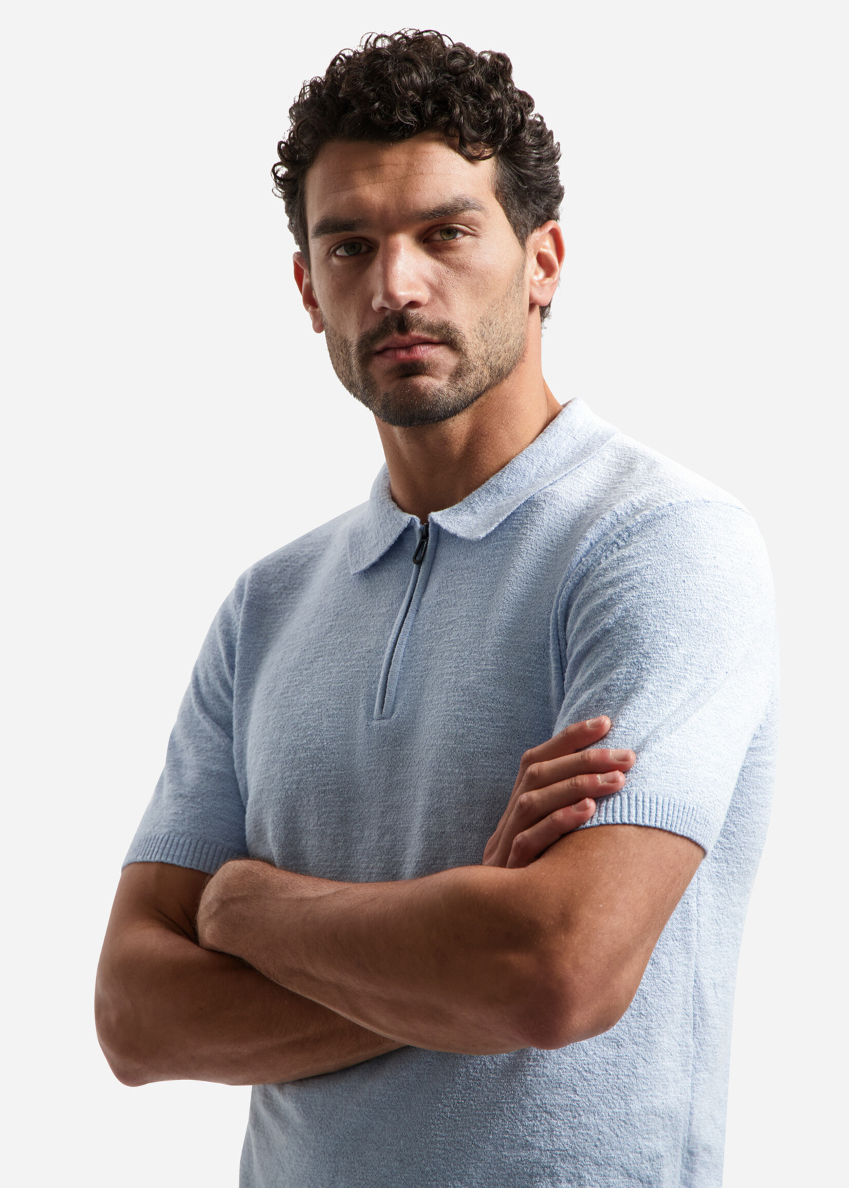 No Excess Polo Zip Frote - Blue