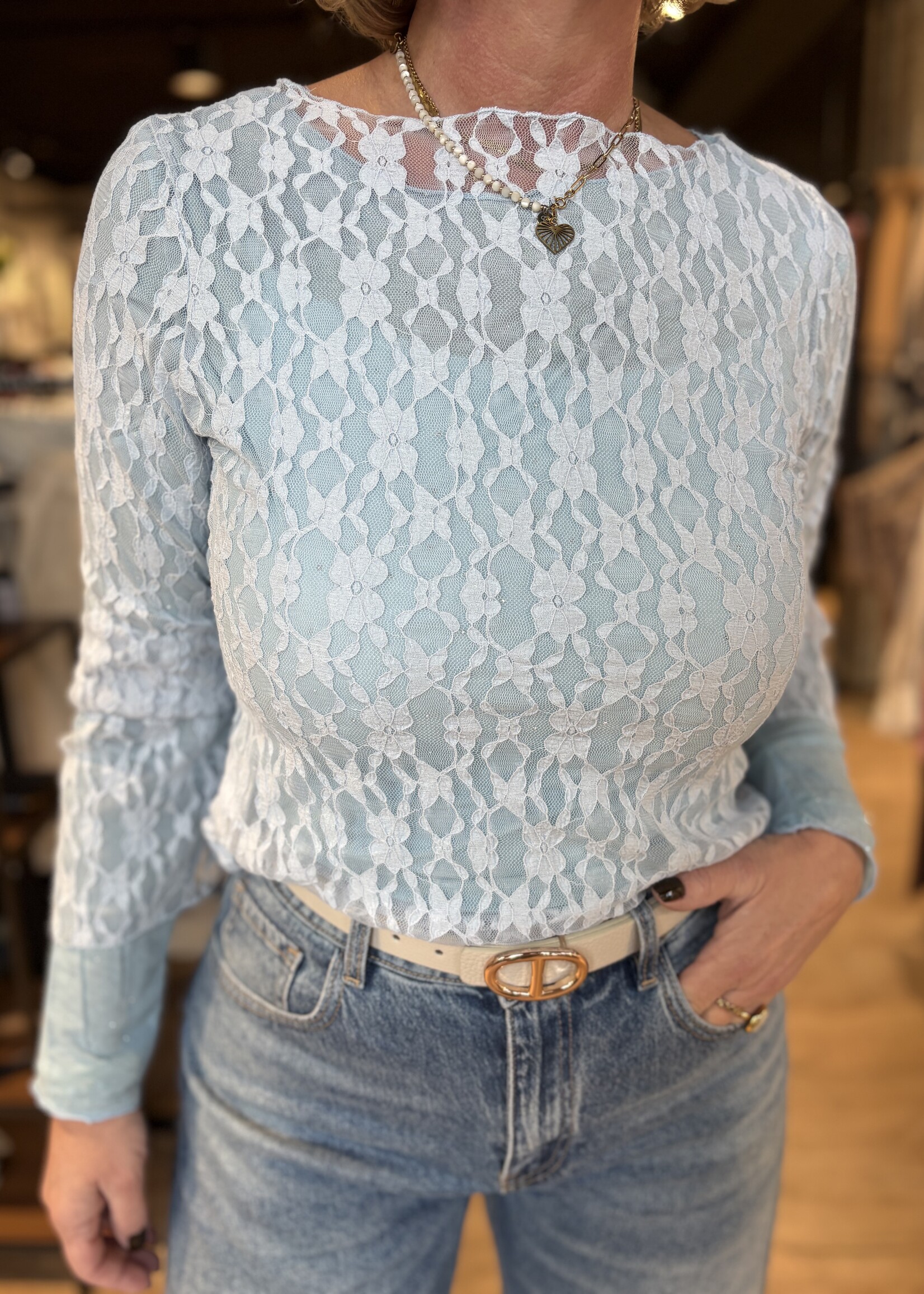 Shirt Kant Trompet Mouw - Lichtblauw