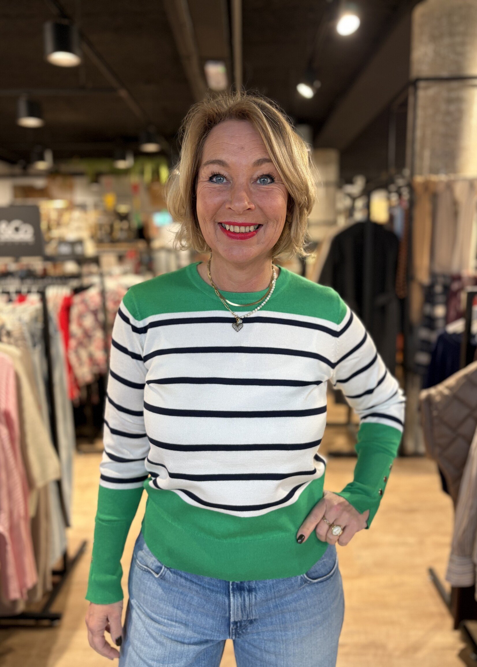 Freequent Trui Katie Plain Flat  - Bright Green Offwhite