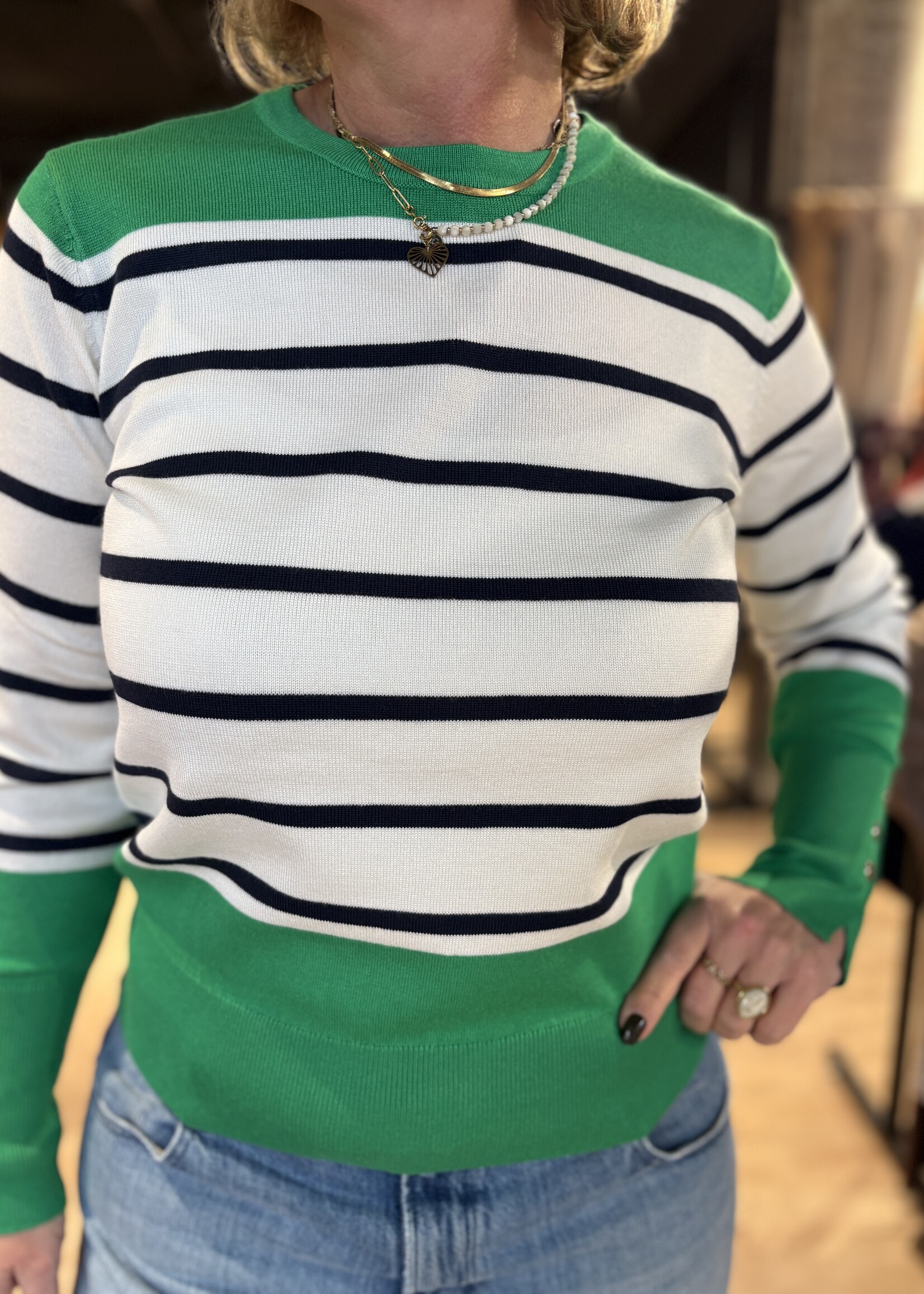 Freequent Trui Katie Plain Flat  - Bright Green Offwhite