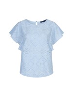 Red Button Top Ajour Ruffle Sleeve - Lightblue
