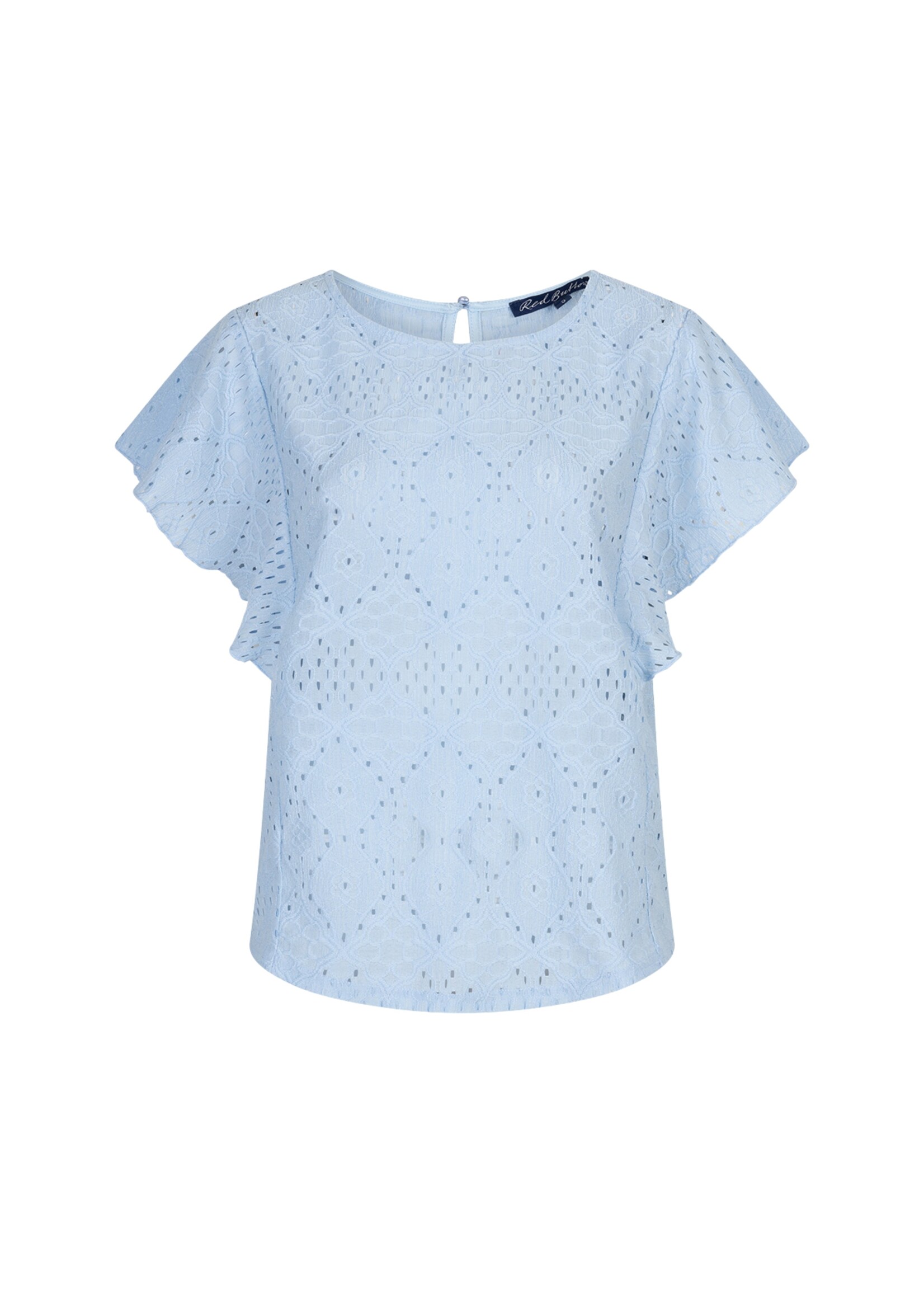 Red Button Top Ajour Ruffle Sleeve - Lightblue