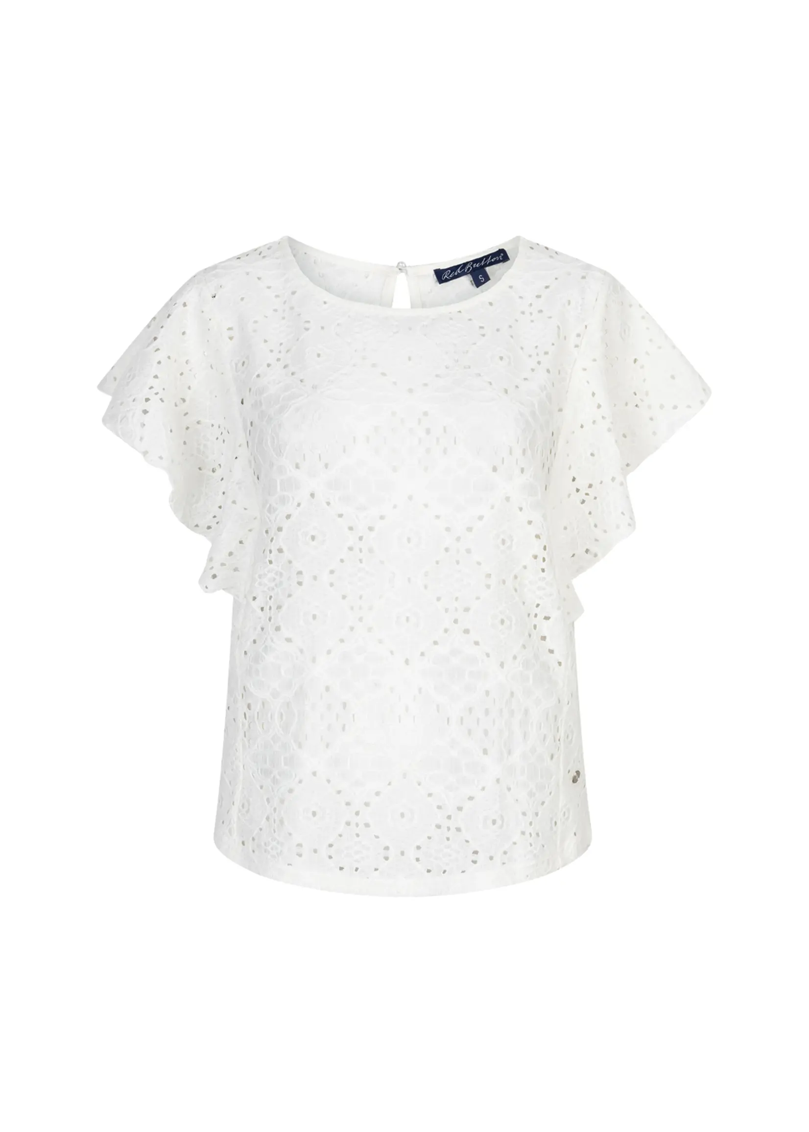 Red Button Top Ajour Ruffle Sleeve - Ecru