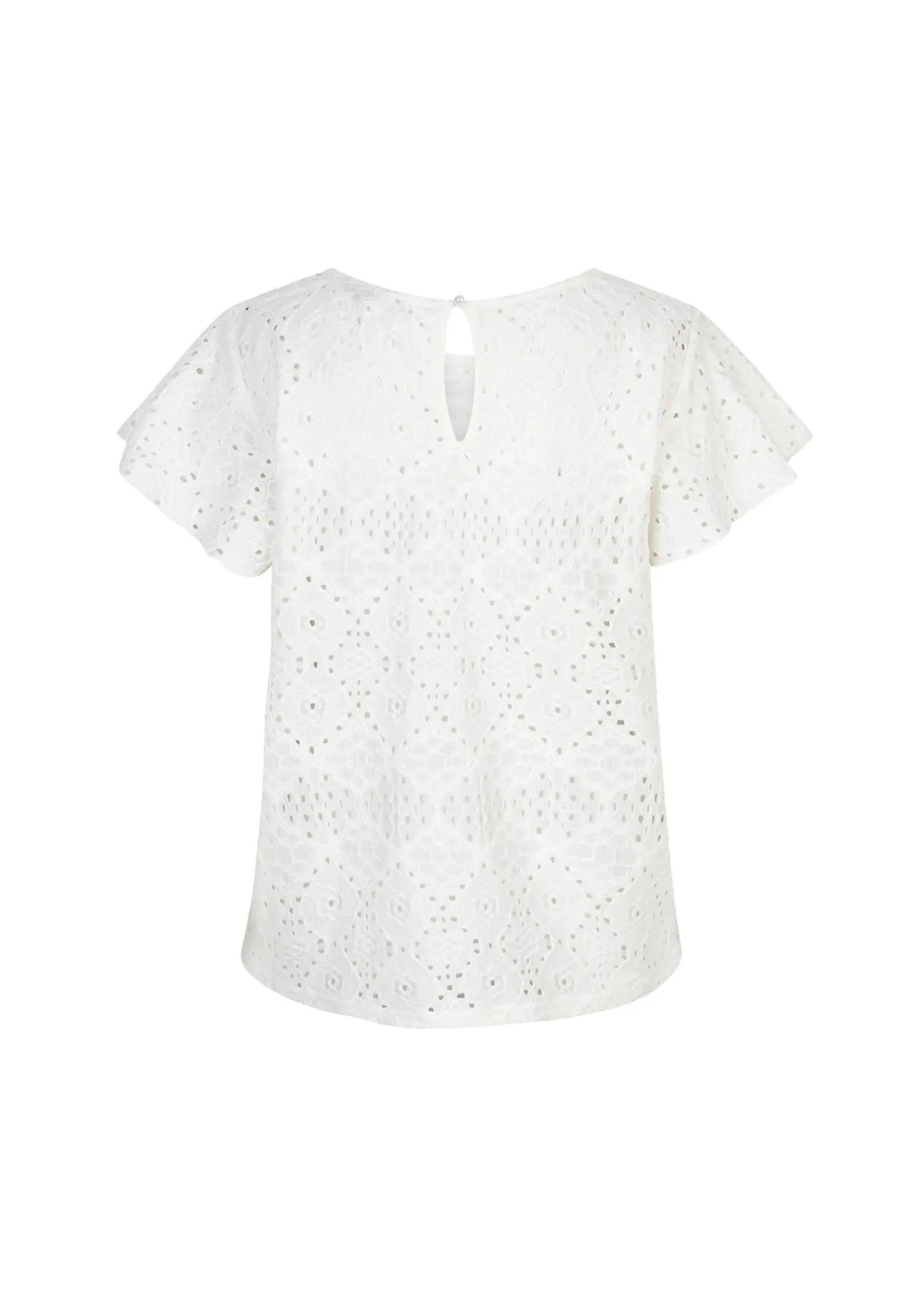 Red Button Top Ajour Ruffle Sleeve - Ecru